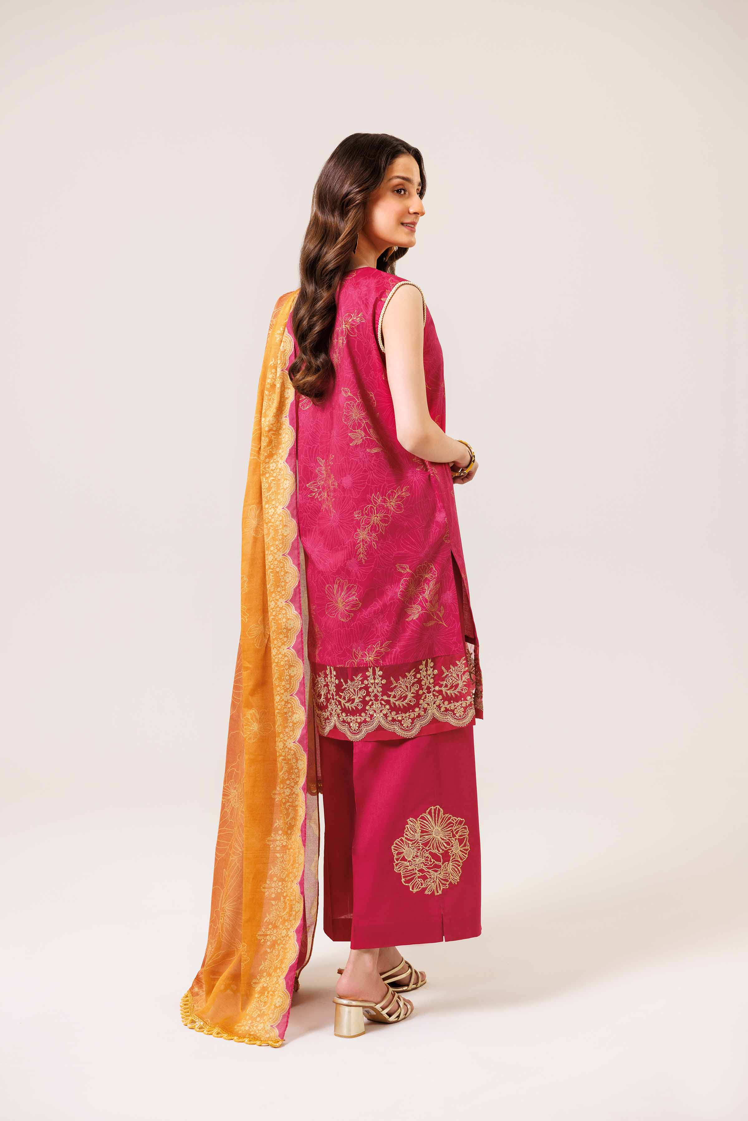 3 Piece - Gold Printed Embroidered Suit - 42401858 - Image 3