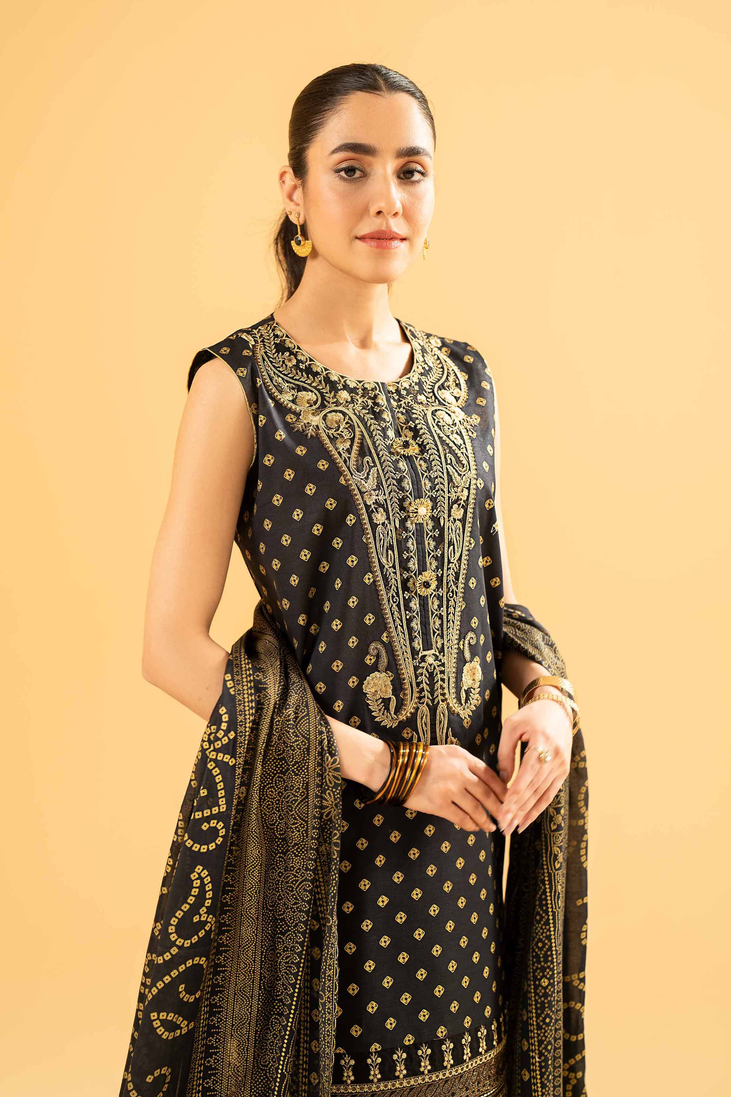 3 Piece - Gold Printed Embroidered Suit - 42401861 - Image 2