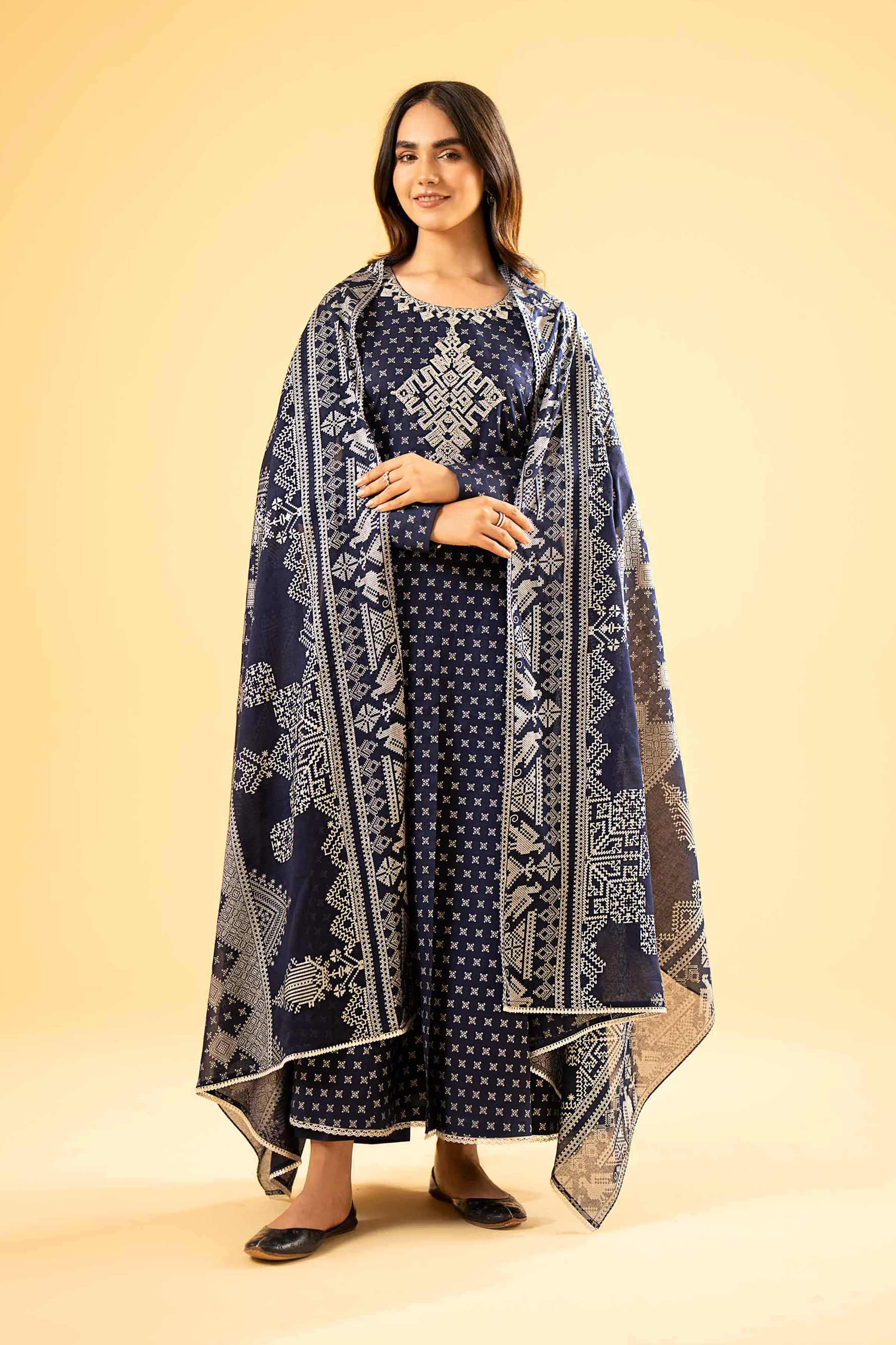 3 Piece - Silver Printed Embroidered Suit - 42401862 - Image 2