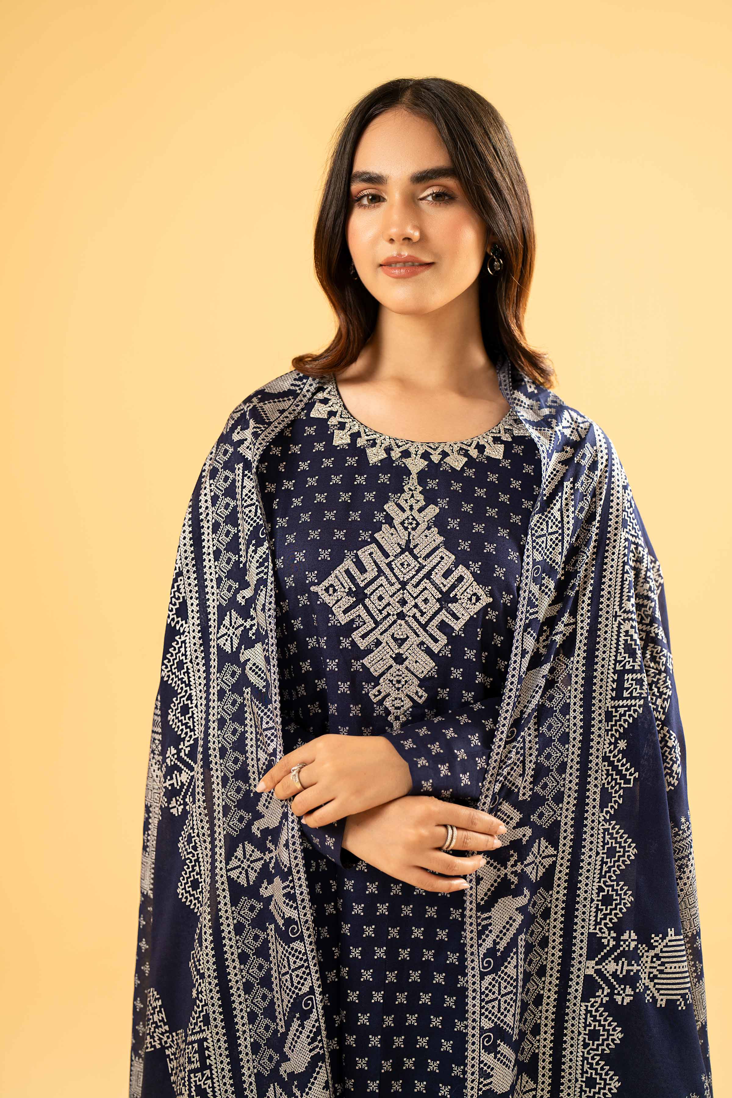3 Piece - Silver Printed Embroidered Suit - 42401862 - Image 4
