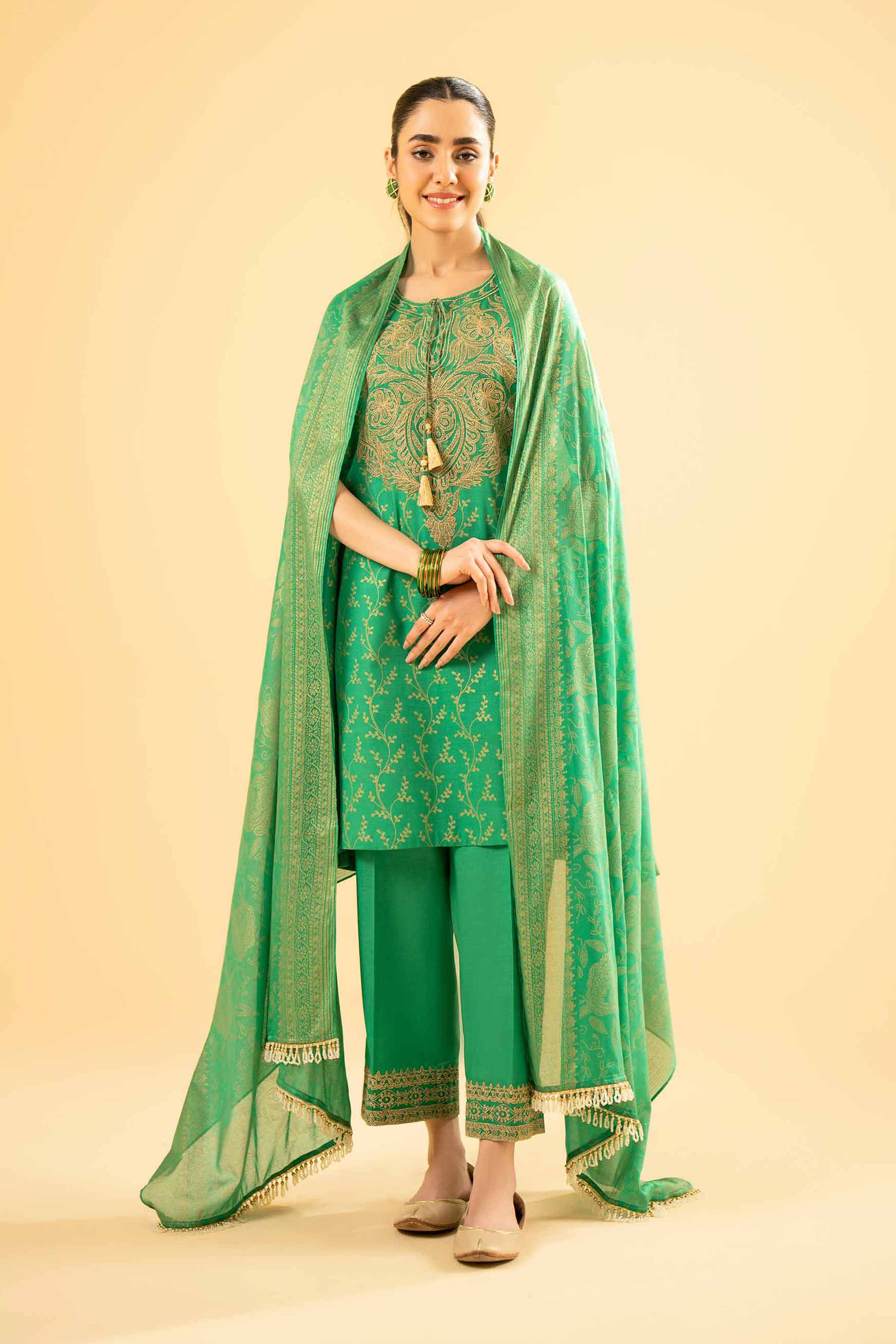 3 Piece - Gold Printed Embroidered Suit - 42401864 - Image 2