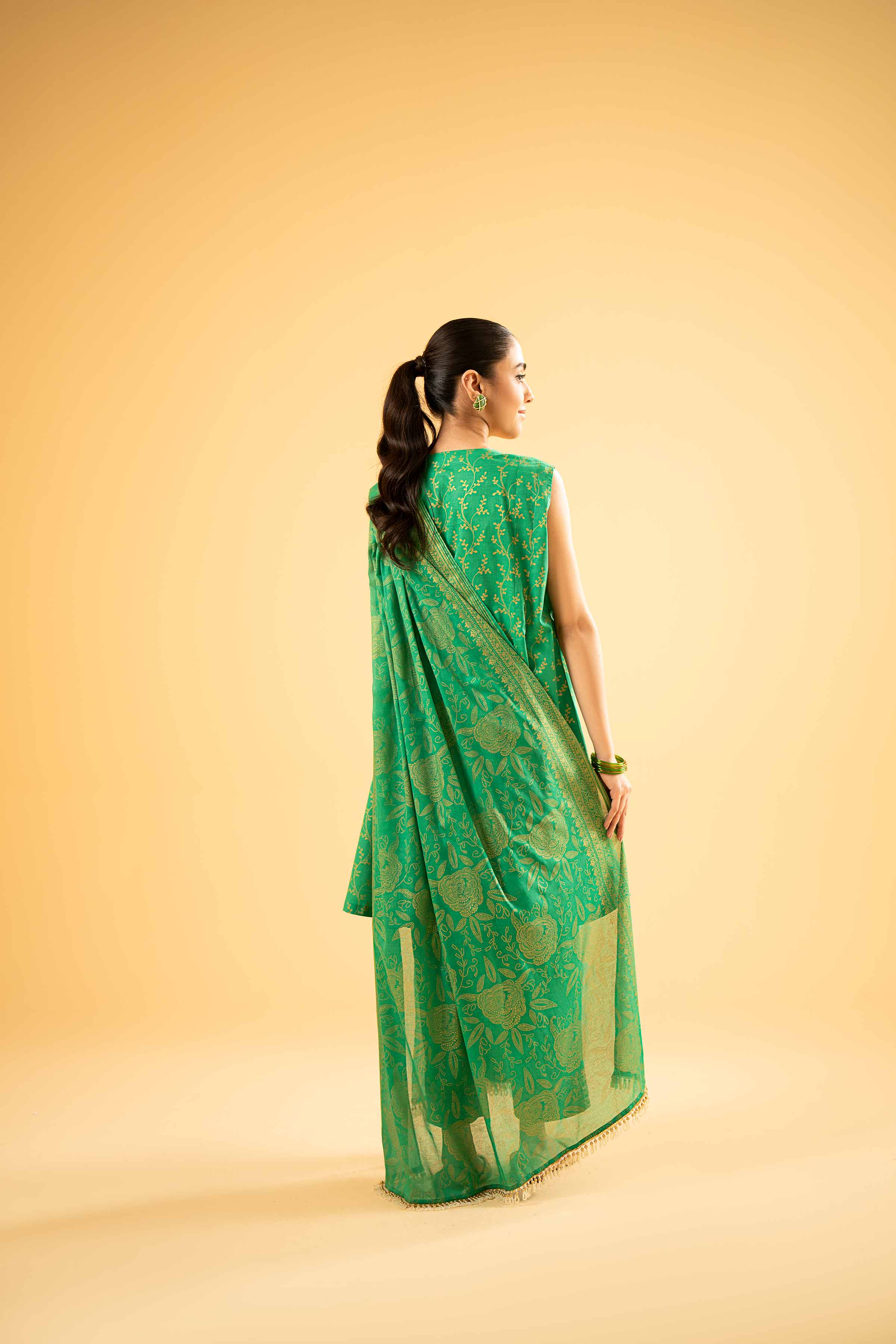 3 Piece - Gold Printed Embroidered Suit - 42401864 - Image 3