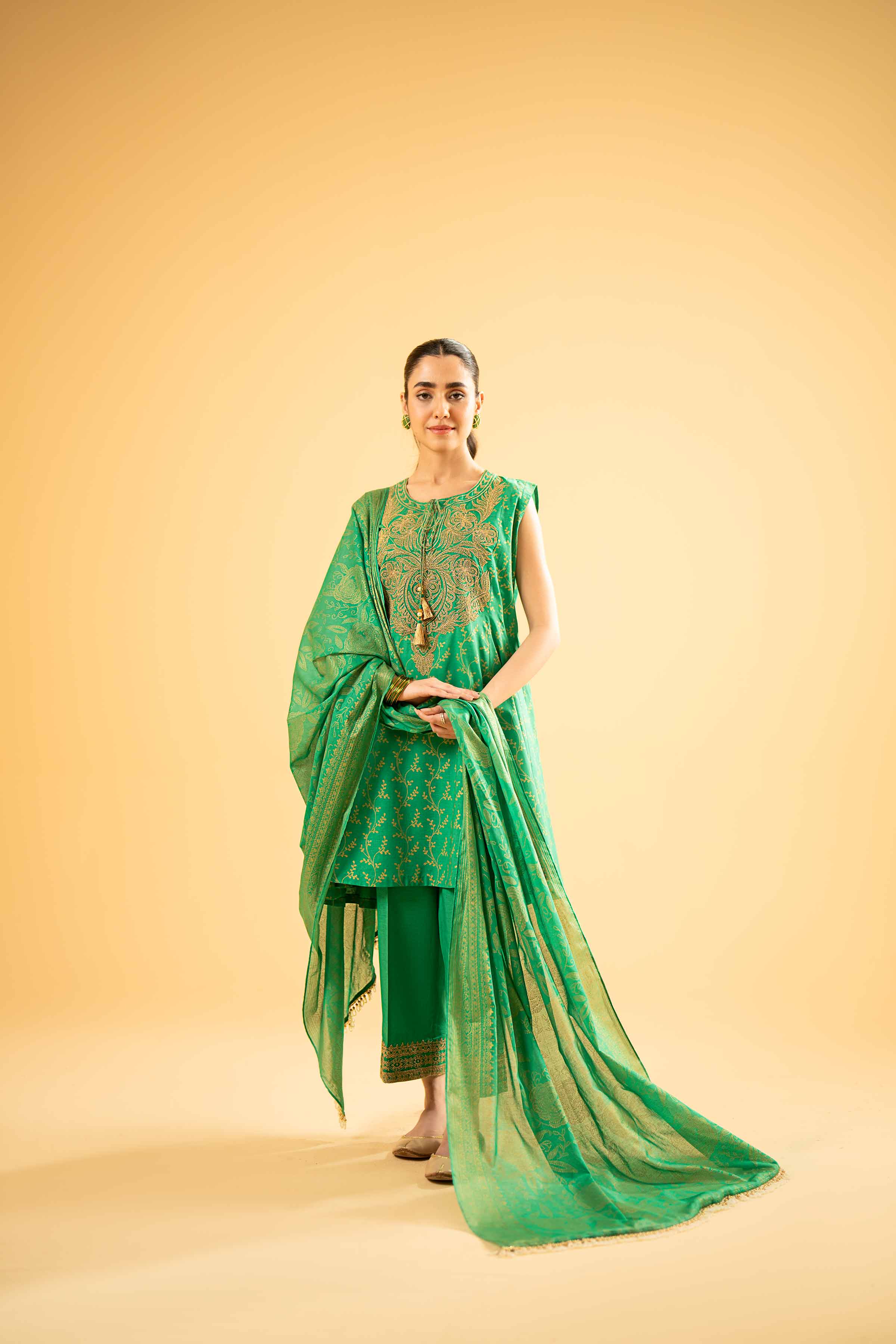3 Piece - Gold Printed Embroidered Suit - 42401864 - Image 6