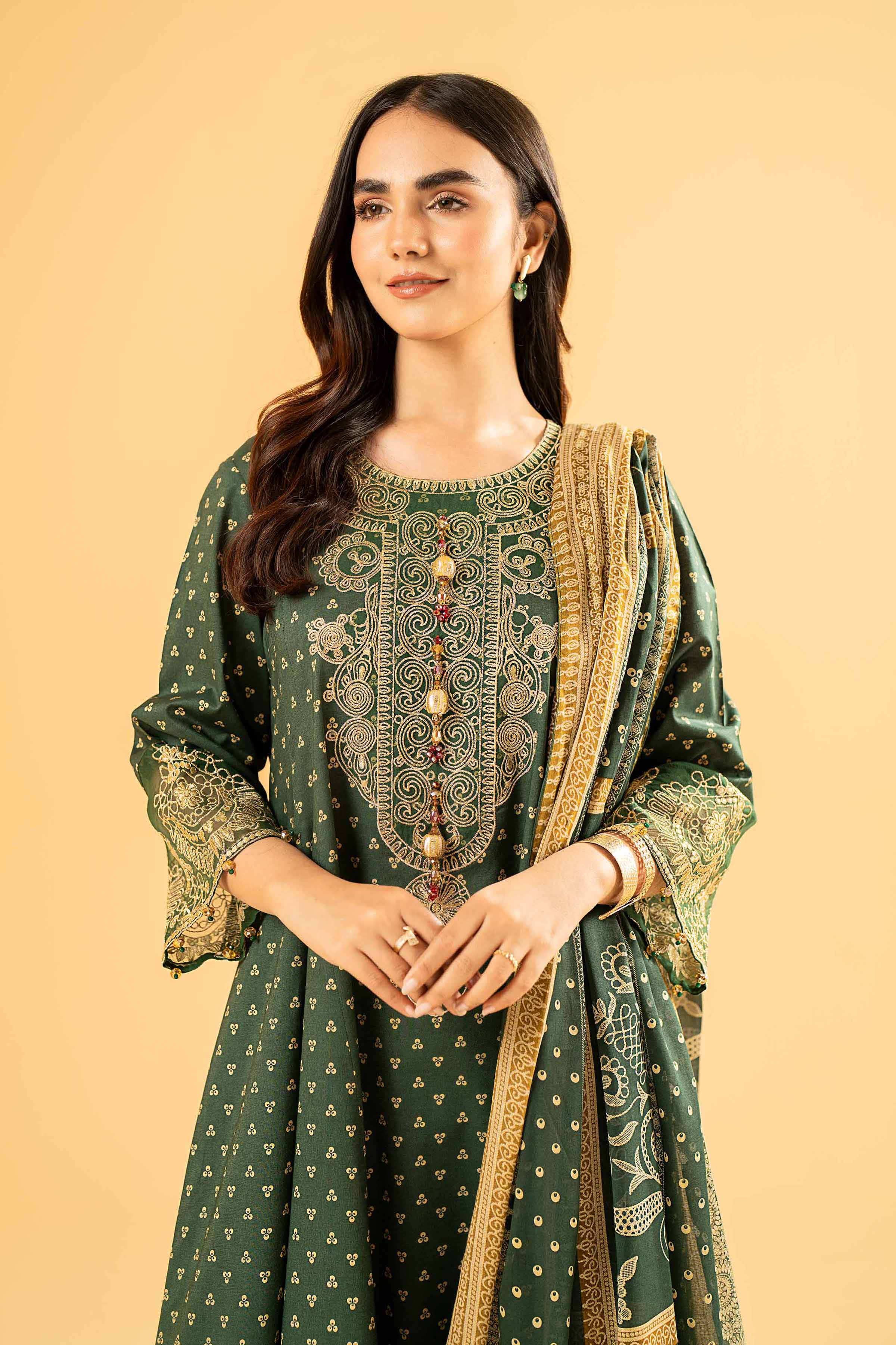 3 Piece - Gold Printed Embroidered Suit - 42401865 - Image 2
