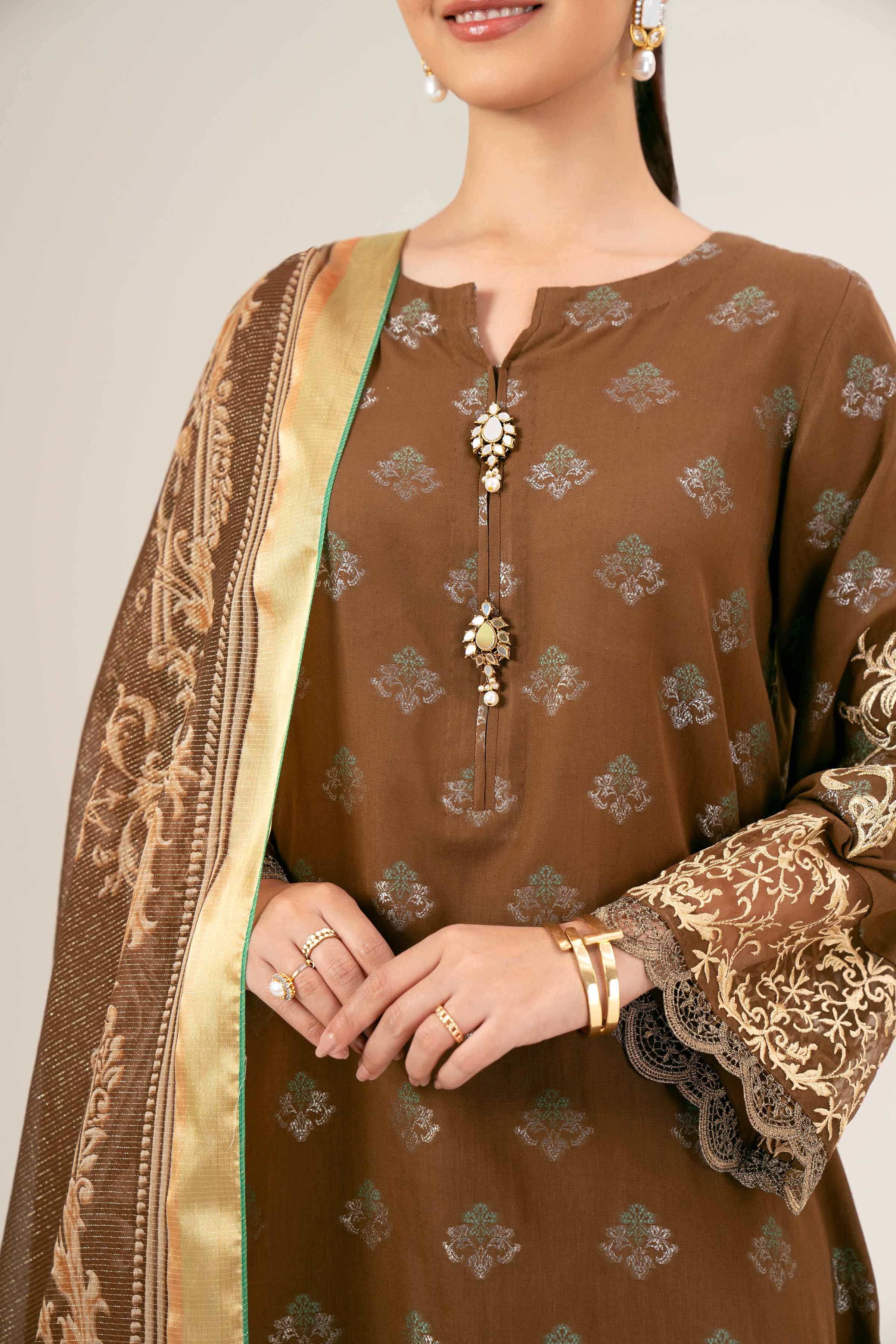 3 Piece - Jacquard Embroidered Suit - 42401930 - Image 4