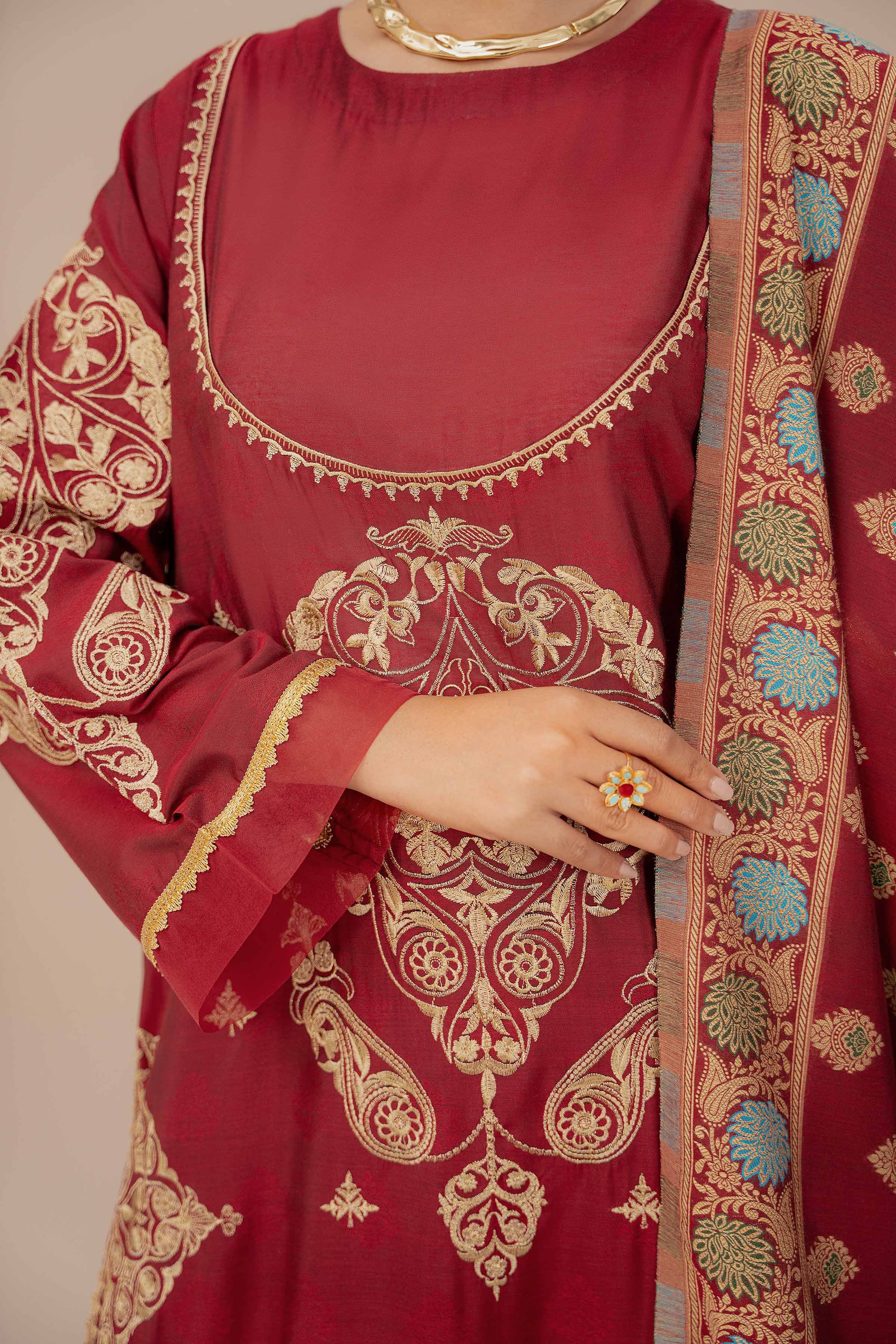 3 Piece - Yarn Dyed Embroidered Suit - 42401978 - Image 5