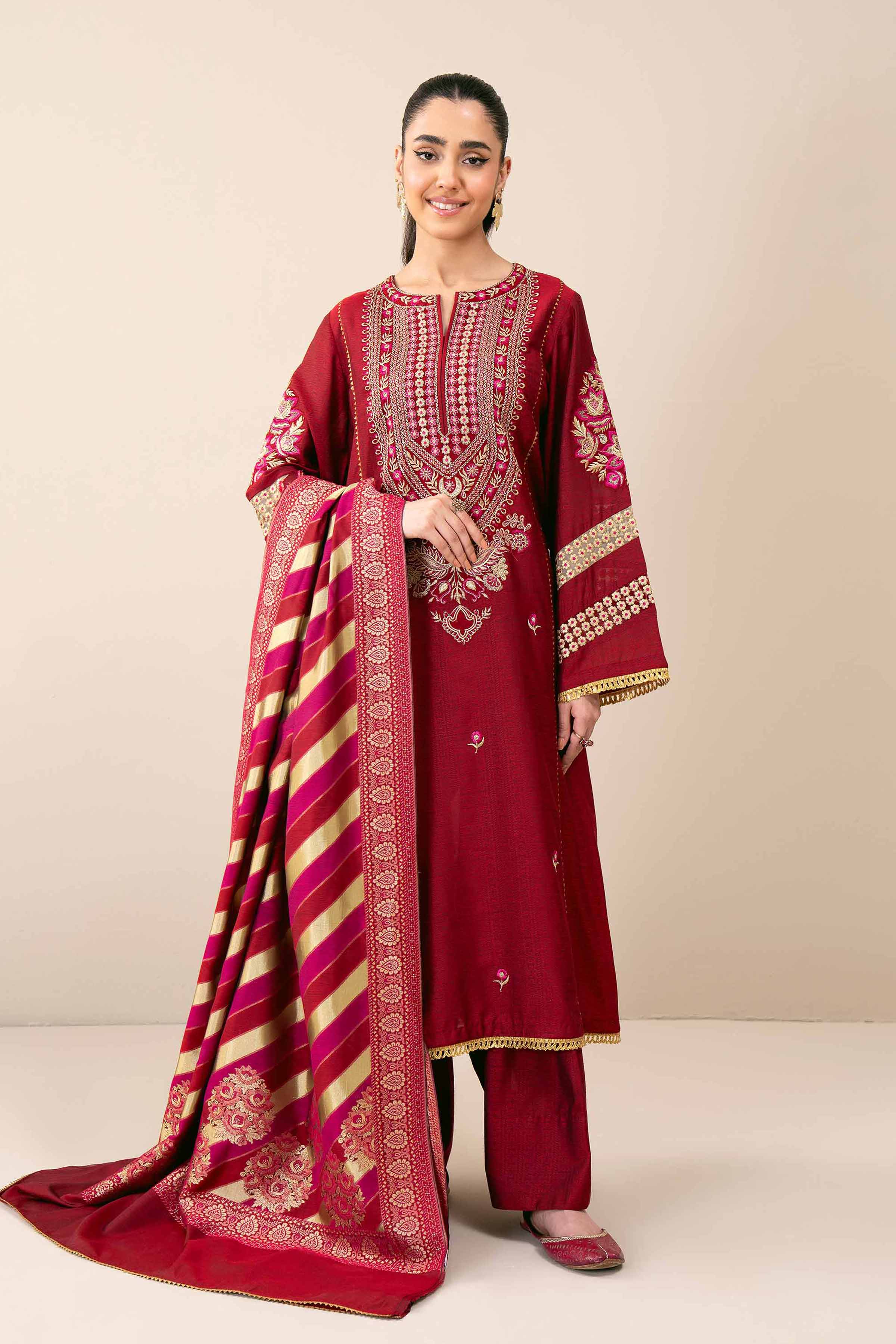3 Piece - Yarn Dyed Embroidered Suit - 42401981 - Image 3