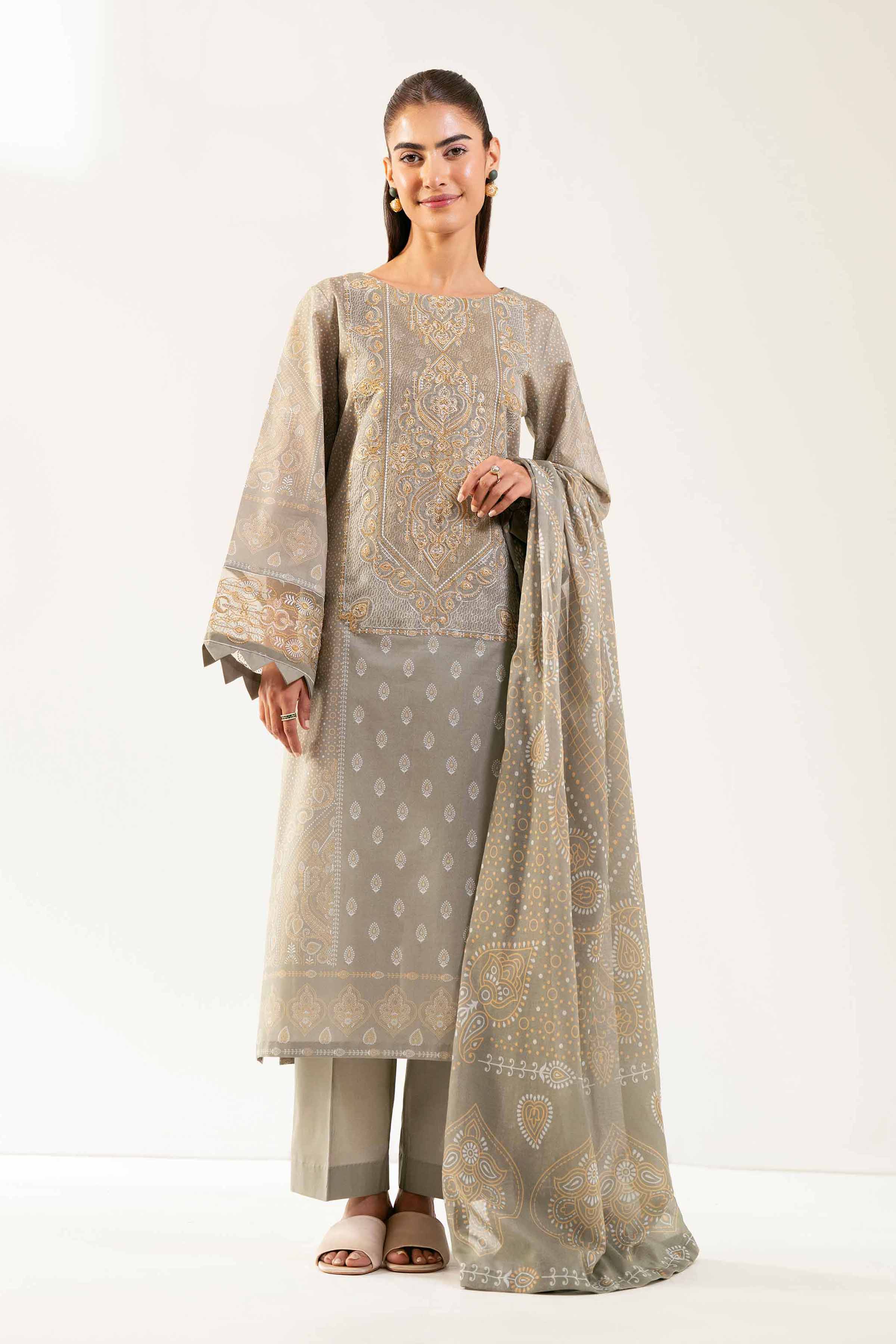 3 Piece - Digital Printed Embroidered Suit - 42502227