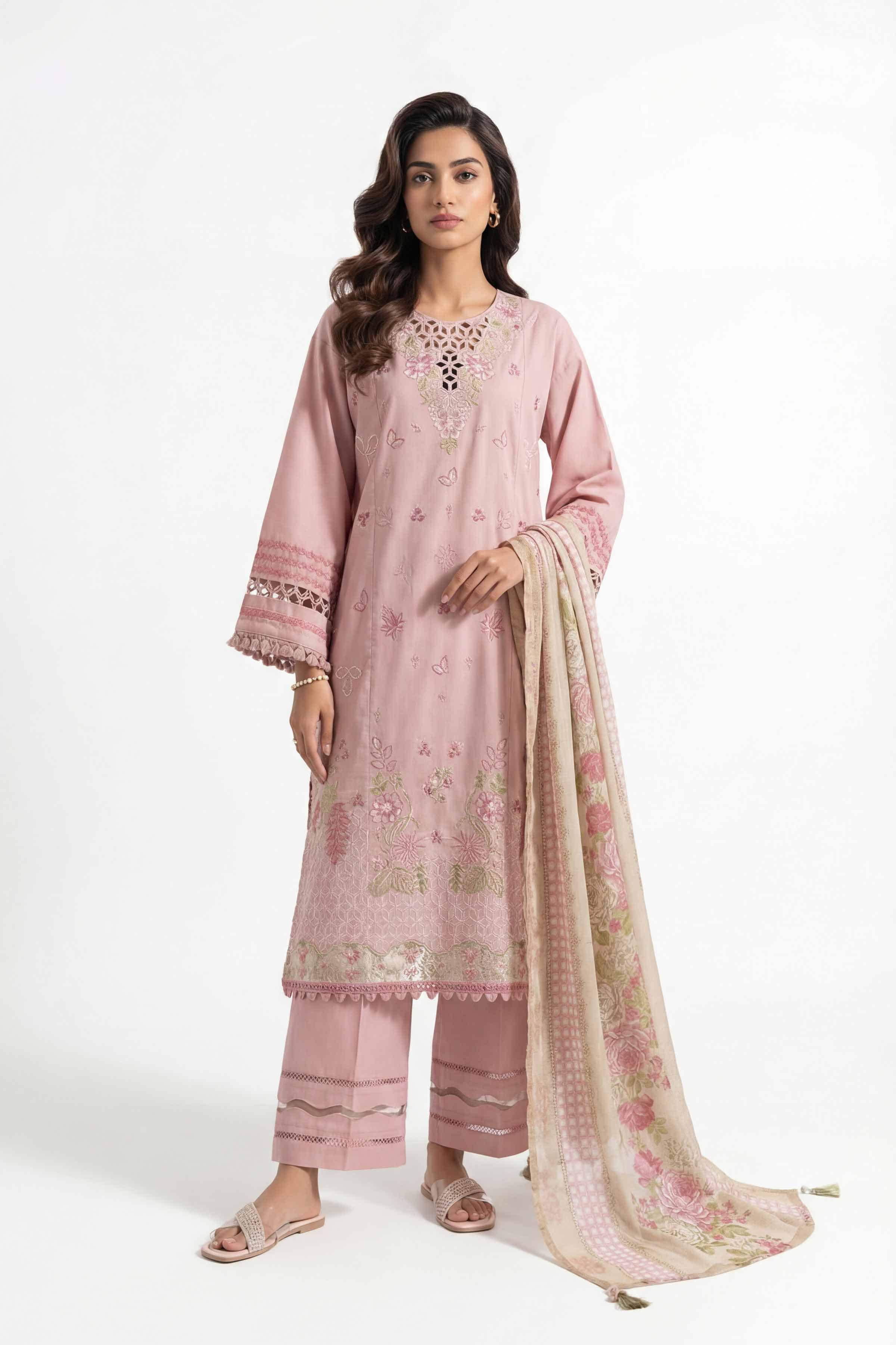3 Piece - Printed Embroidered Suit - 42601537