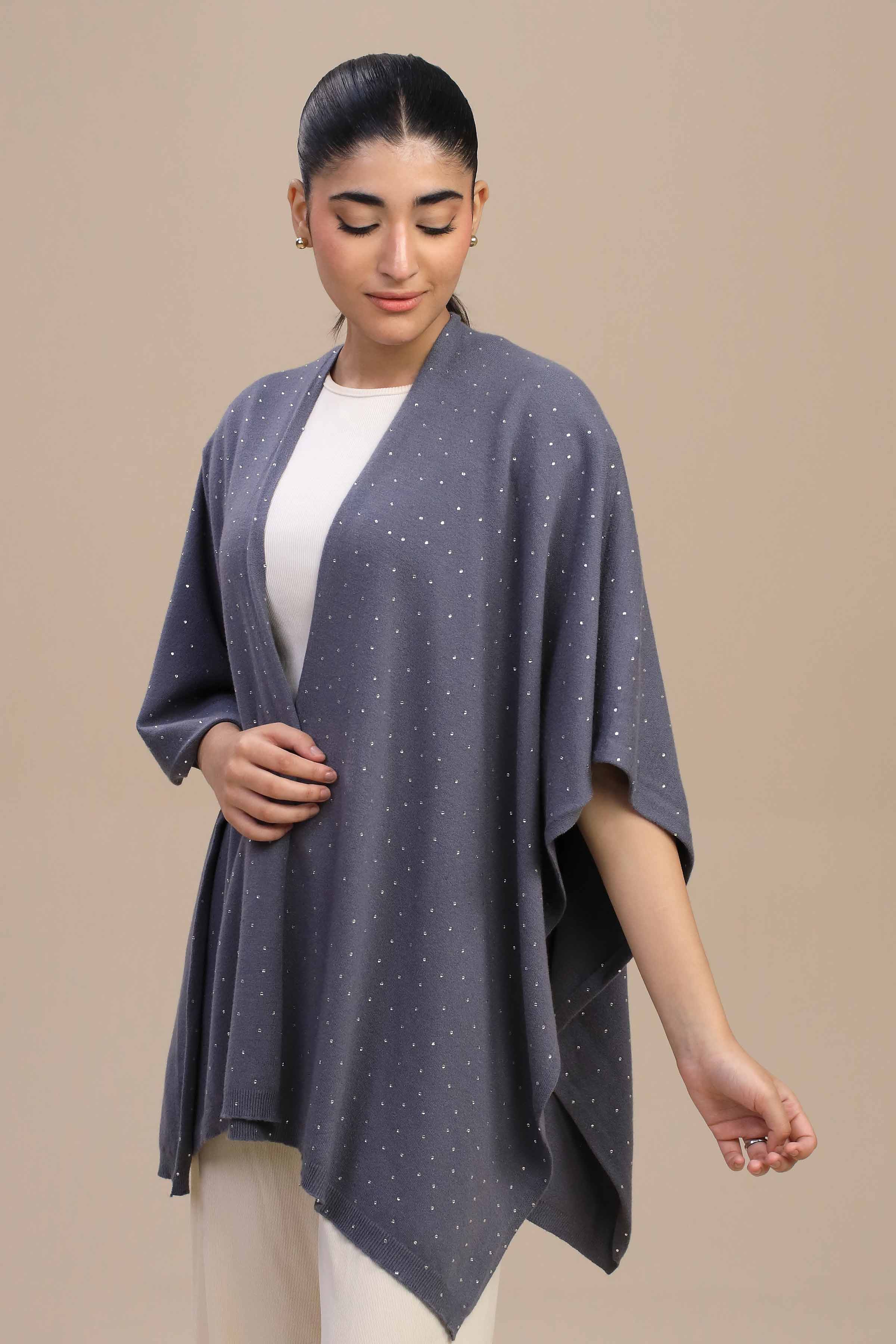 Grey Cape Shawl-446162111 - Image 3