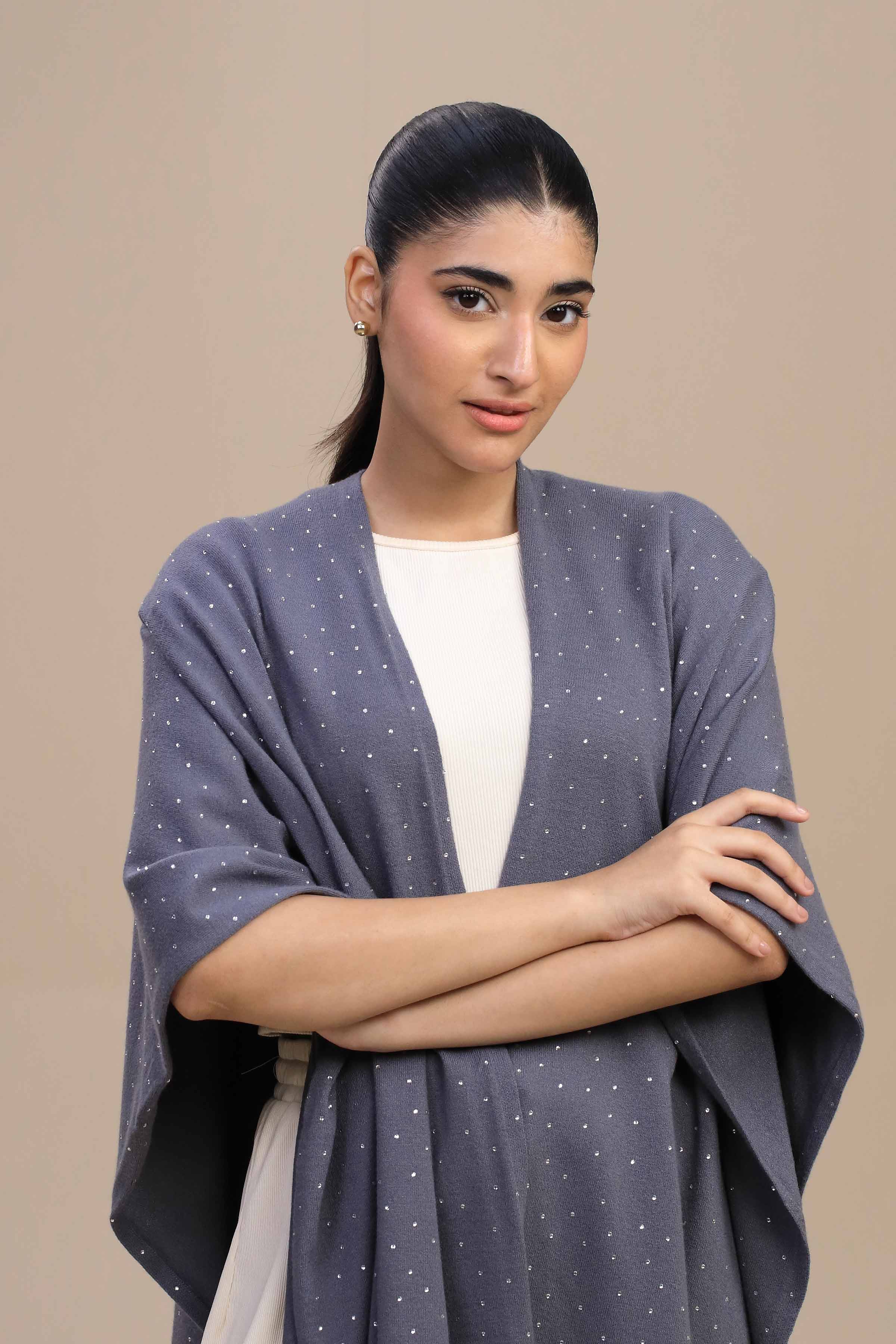 Grey Cape Shawl-446162111 - Image 5