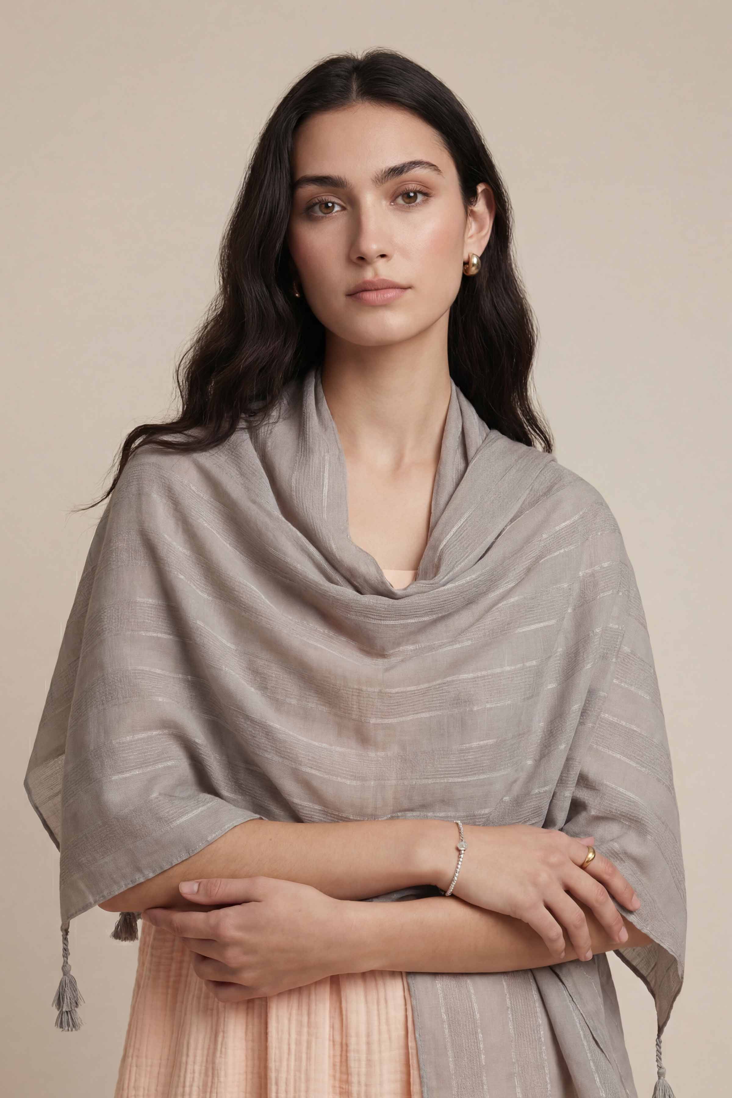 Grey Women Scarf-447902111 - Image 2