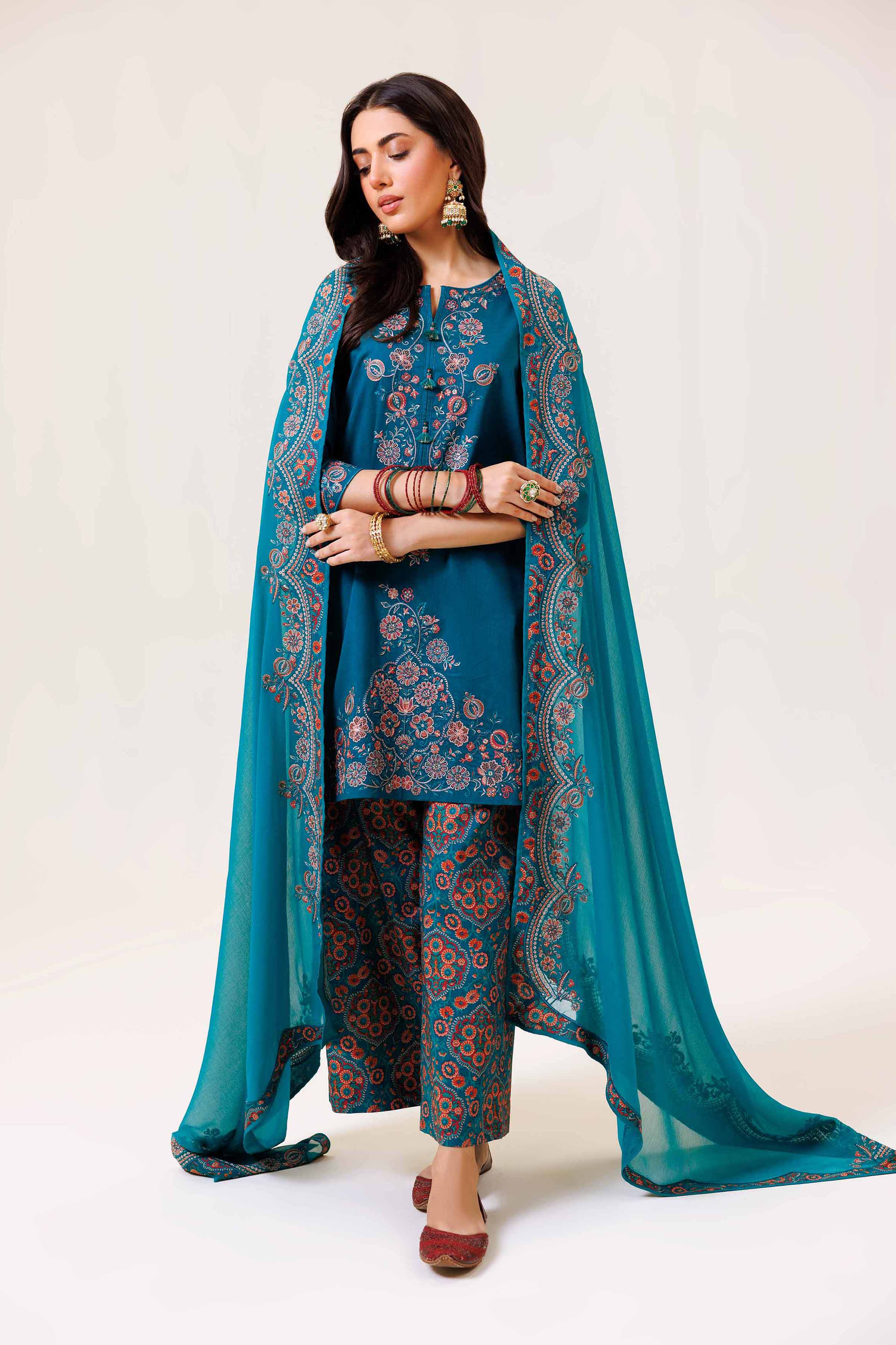 3 Piece - Printed Embroidered Suit - KFE24-112 - Image 2