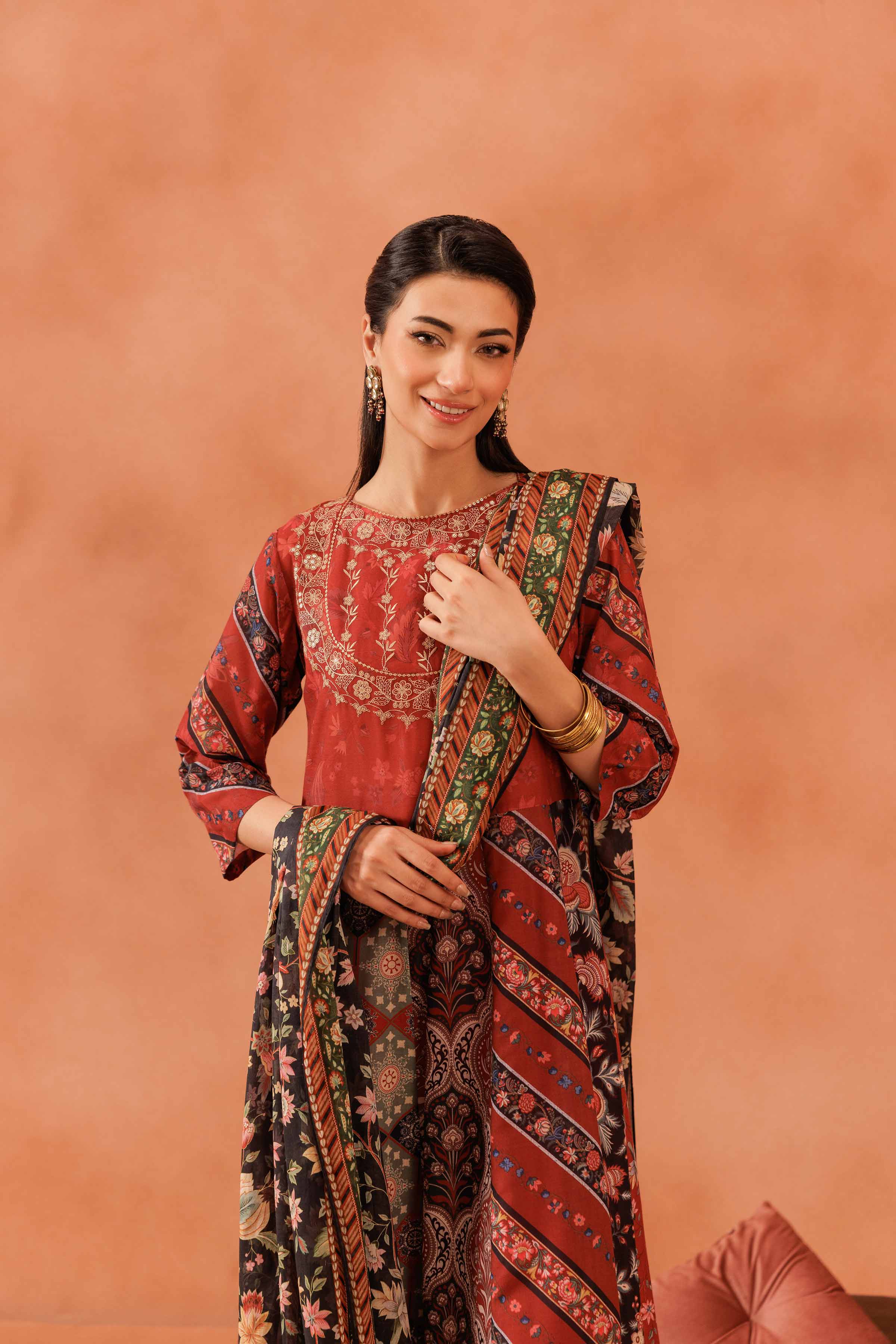 2 Piece - Printed Embroidered Suit - KFE25-43 - Image 10