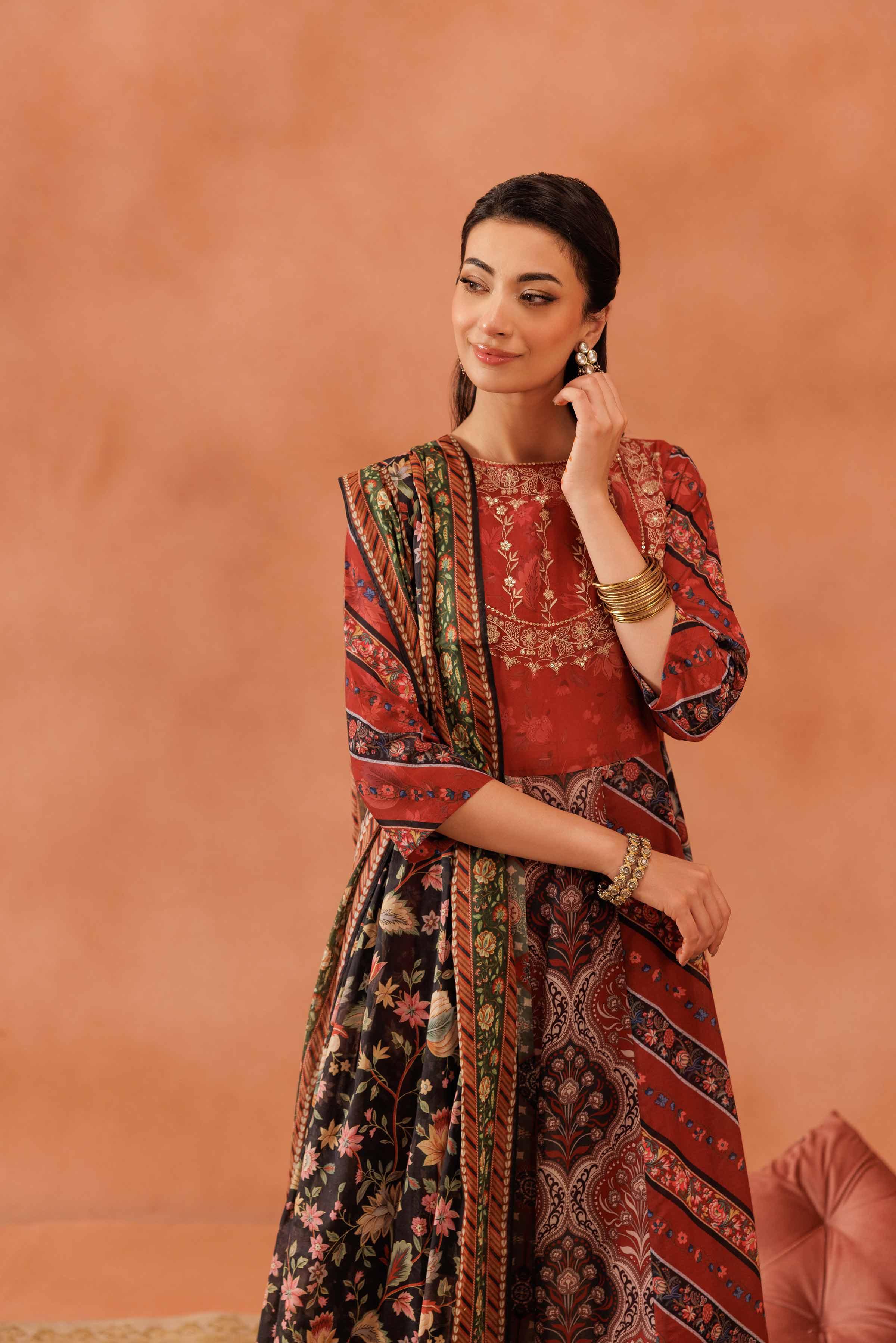 2 Piece - Printed Embroidered Suit - KFE25-43 - Image 4