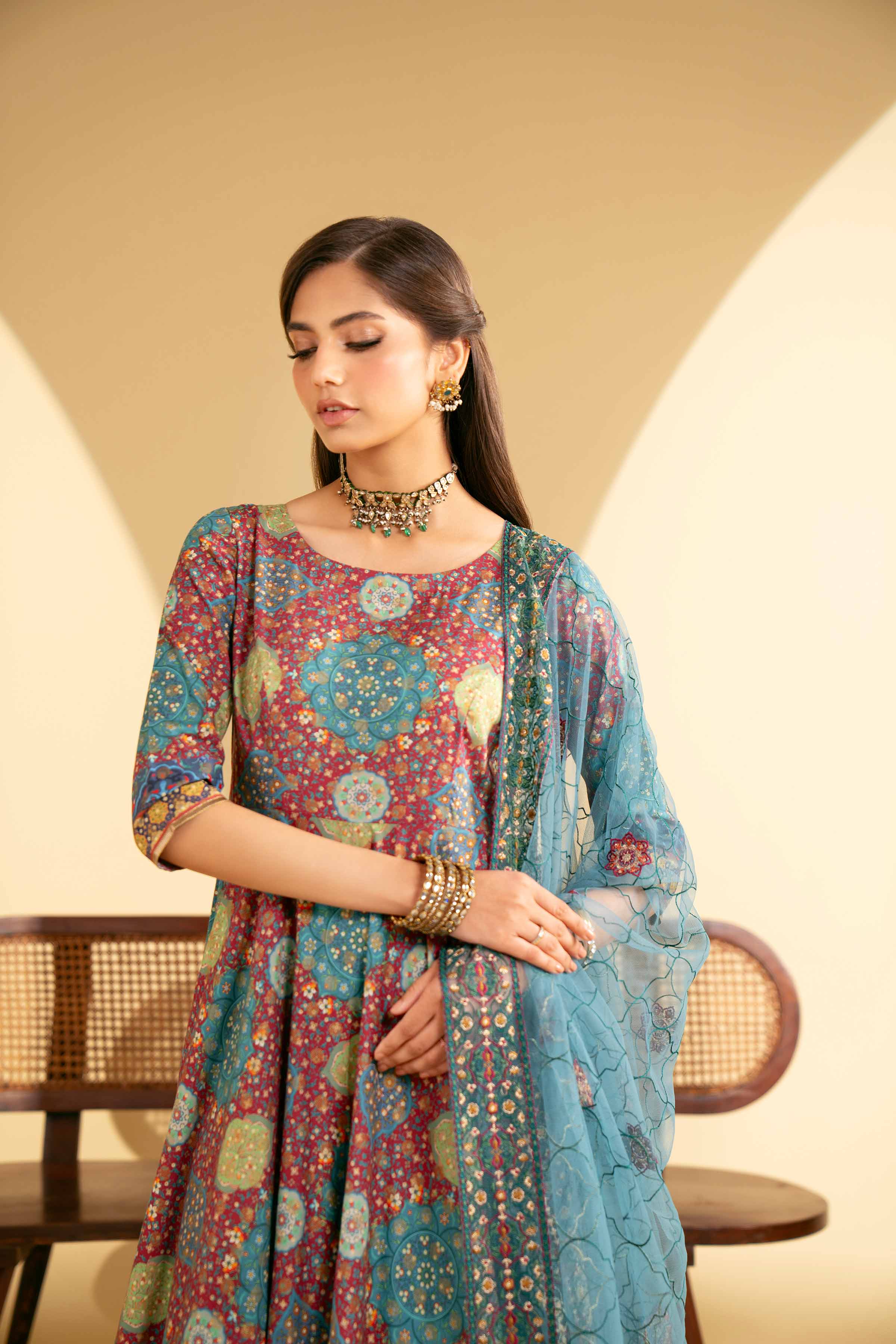 2 Piece - Printed Embroidered Suit - KFE25-84 - Image 6