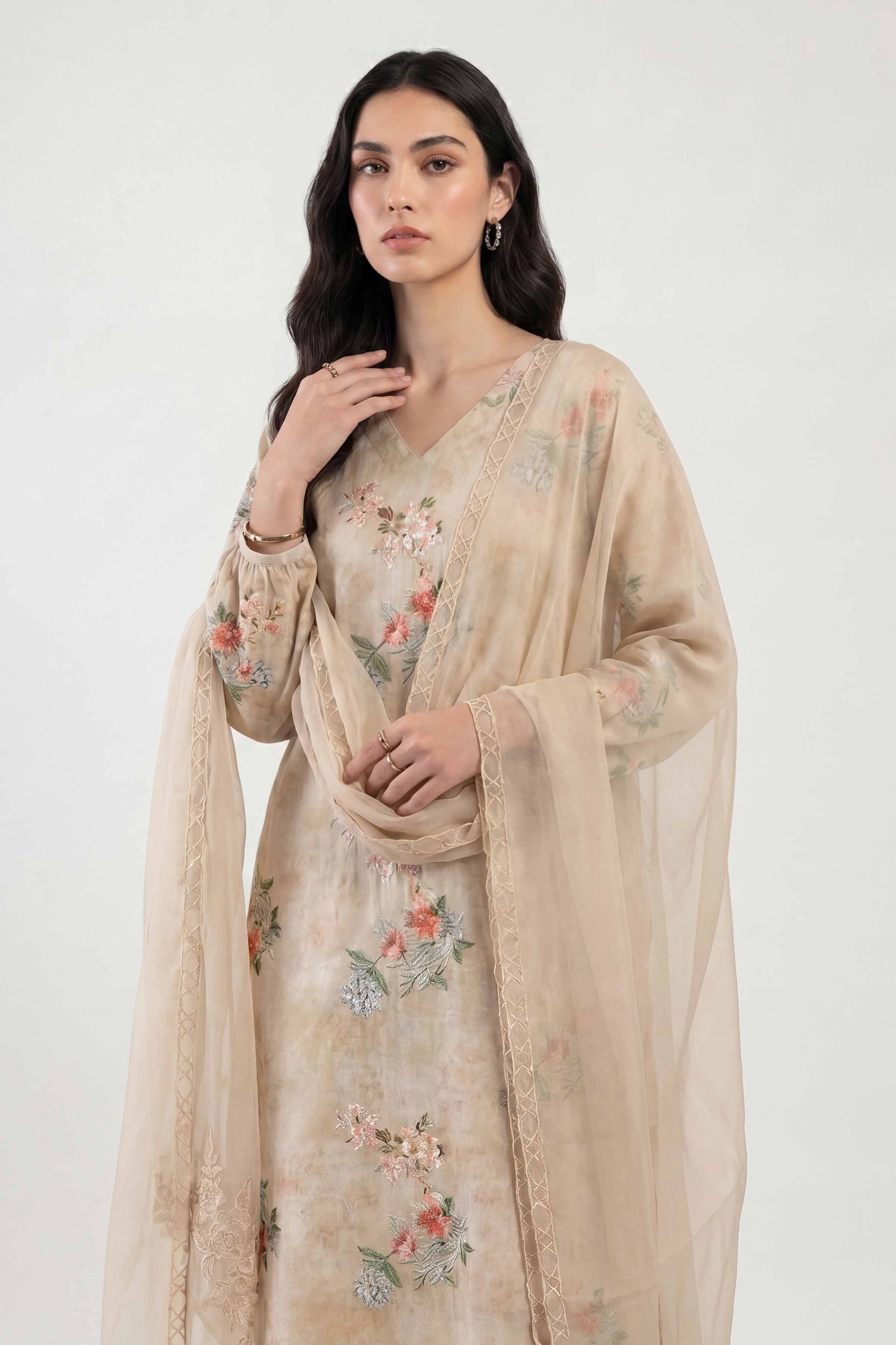 3 Piece - Printed Embroidered Suit - KFE26-106 - Image 2