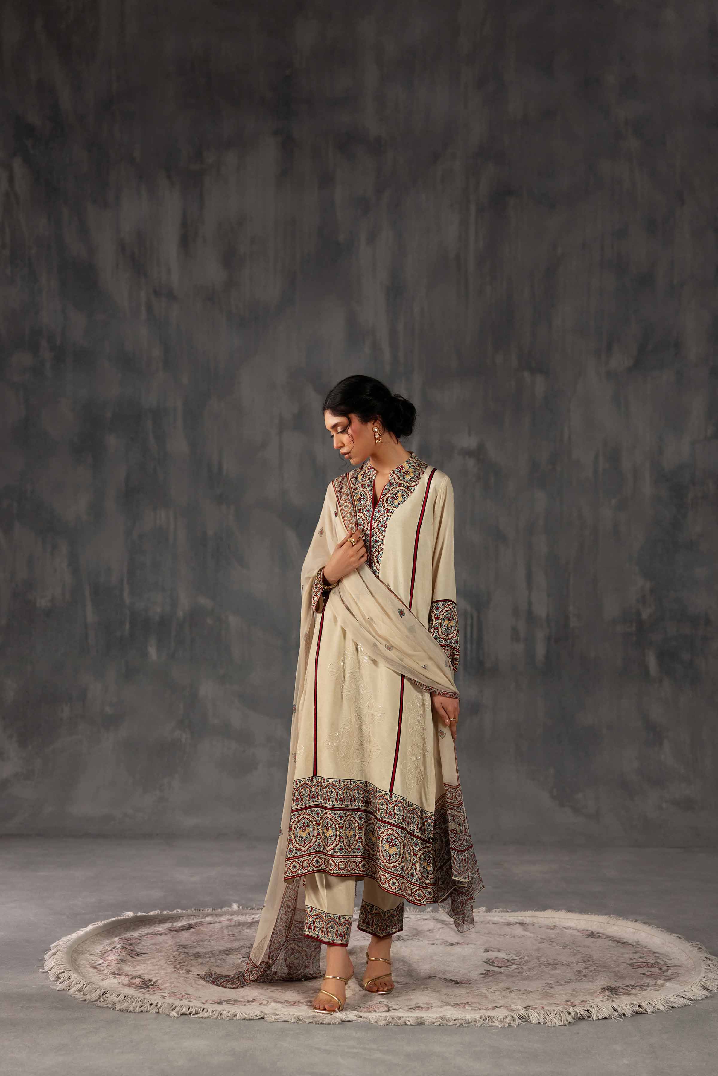 3 Piece - Printed Embroidered Suit - KFE26-109 - Image 3
