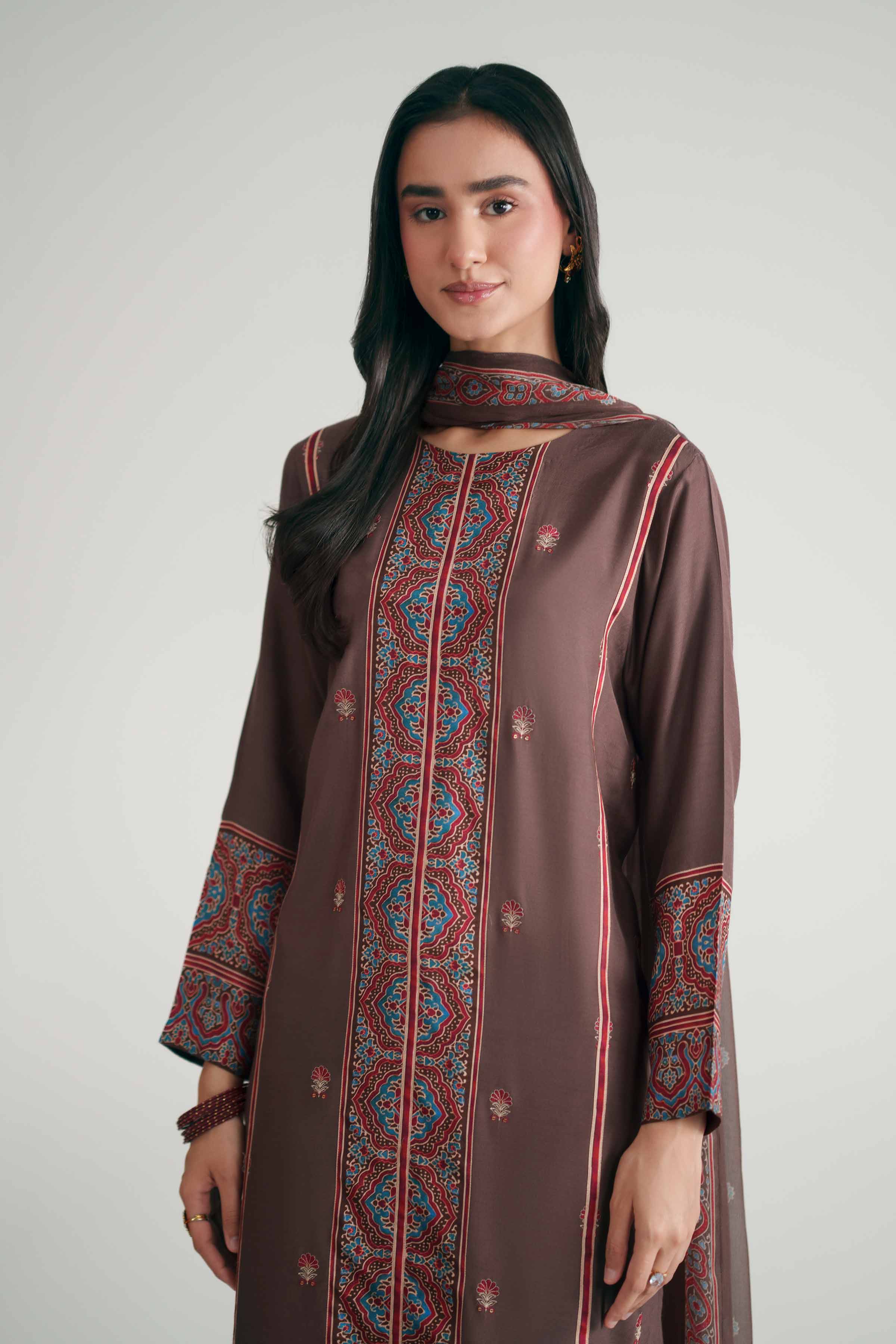 3 Piece - Printed Embroidered Suit - KFE26-110 - Image 2