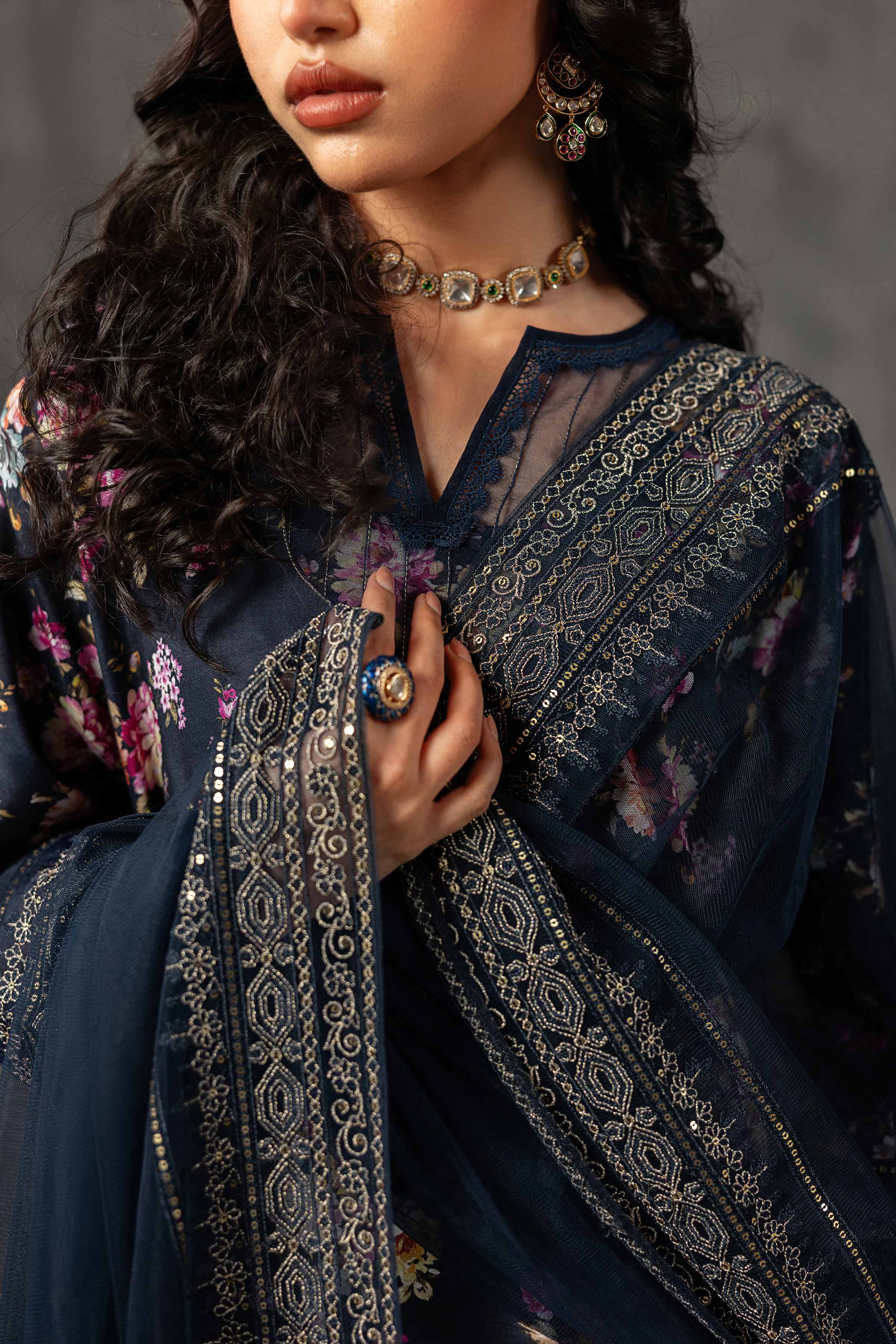 3 Piece - Printed Embroidered Suit - KFE26-118 - Image 6