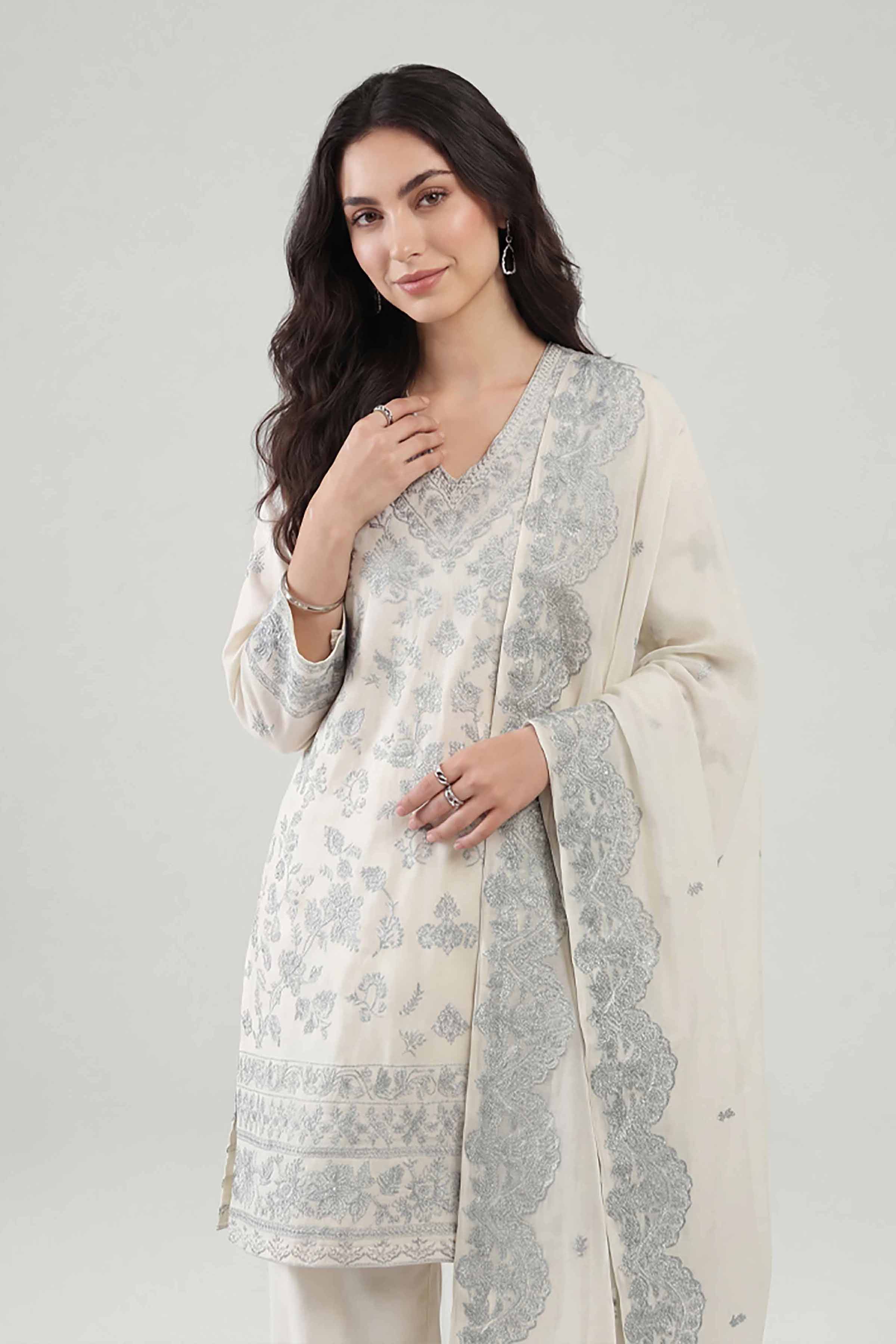 3 Piece - Embroidered Suit - KFE26-212 - Image 2
