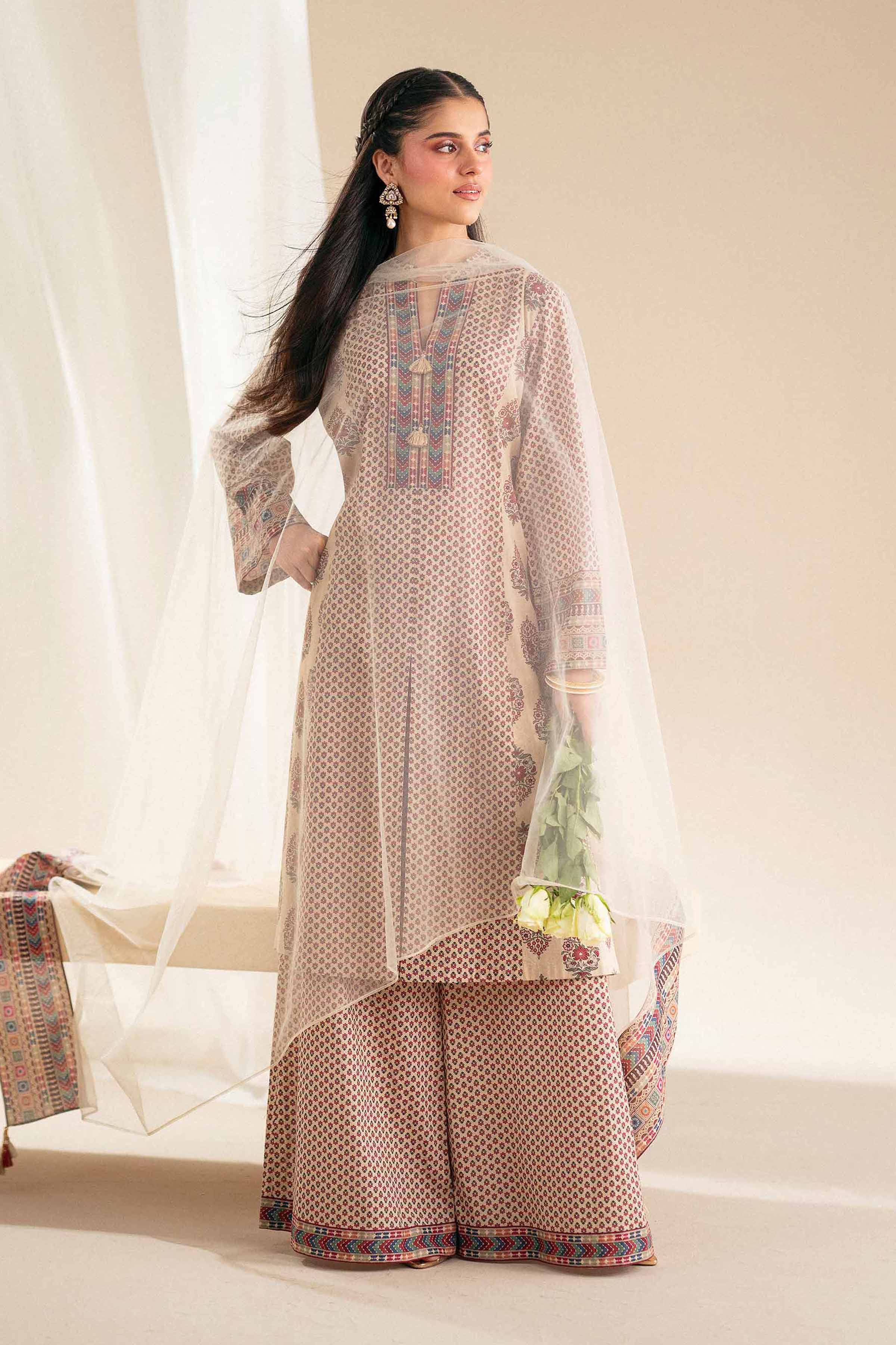 3 Piece - Printed Embroidered Suit - KFS25-75 - Image 2
