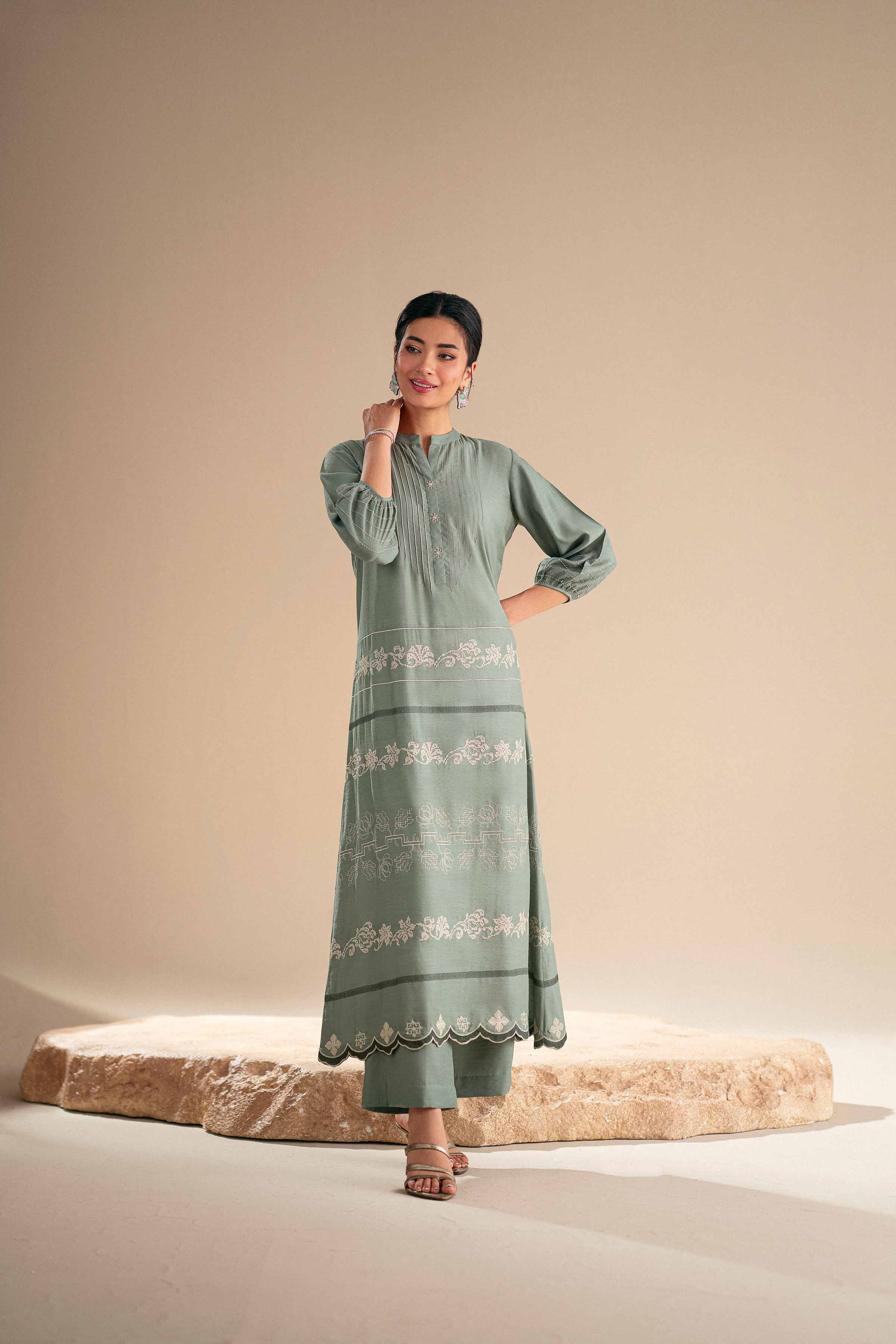 2 Piece - Embroidered Suit - KFS25-90 - Image 7