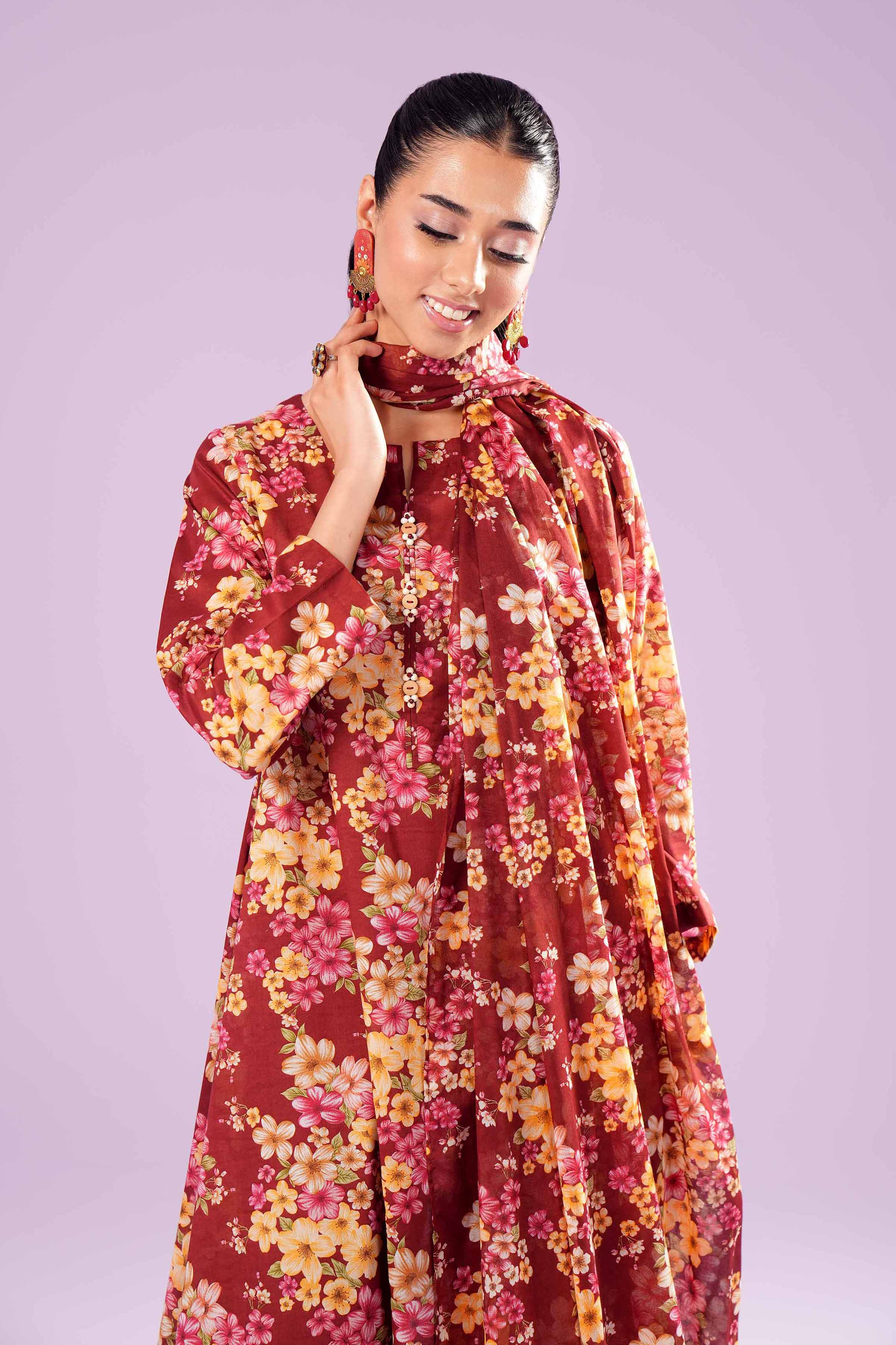 3 Piece - Printed Embroidered Suit - PE24-381 - Image 2