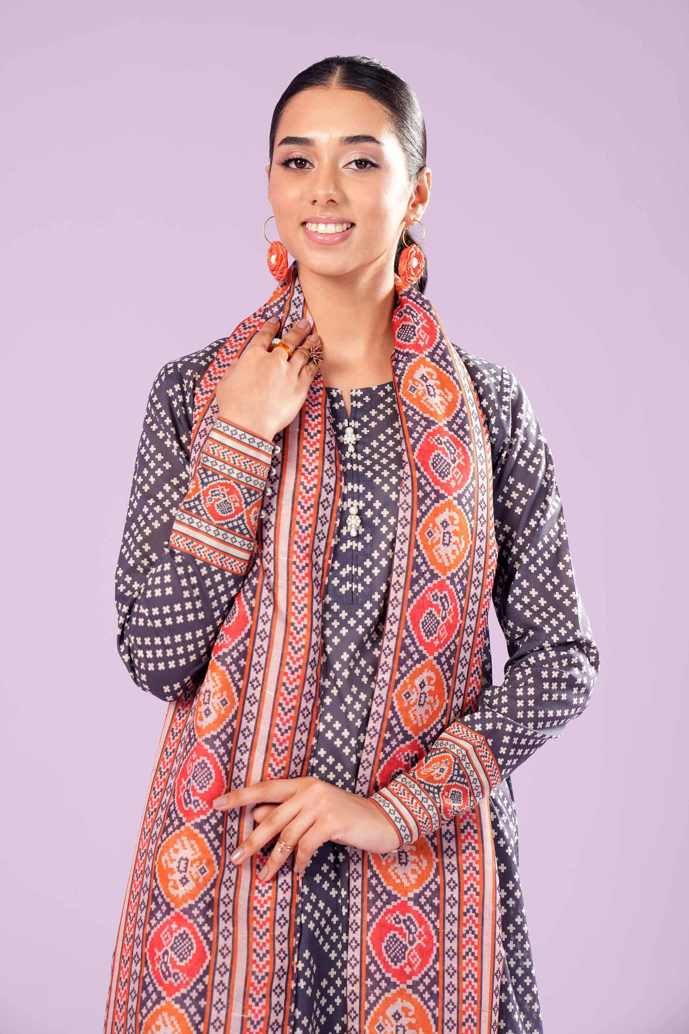 3 Piece - Printed Embroidered Suit - PE24-383 - Image 2