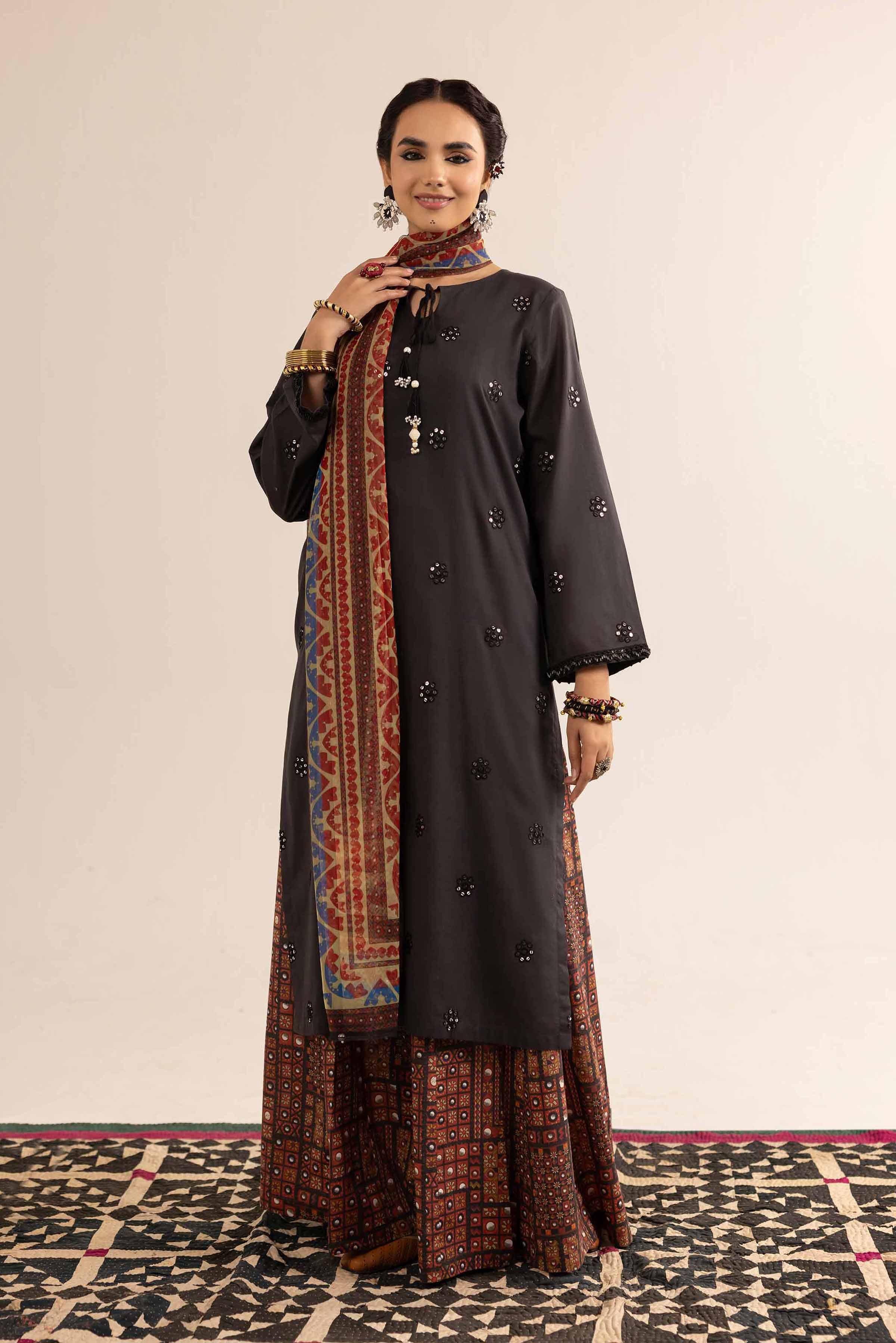 3 Piece - Printed Embroidered Suit - PE25-159 - Image 2