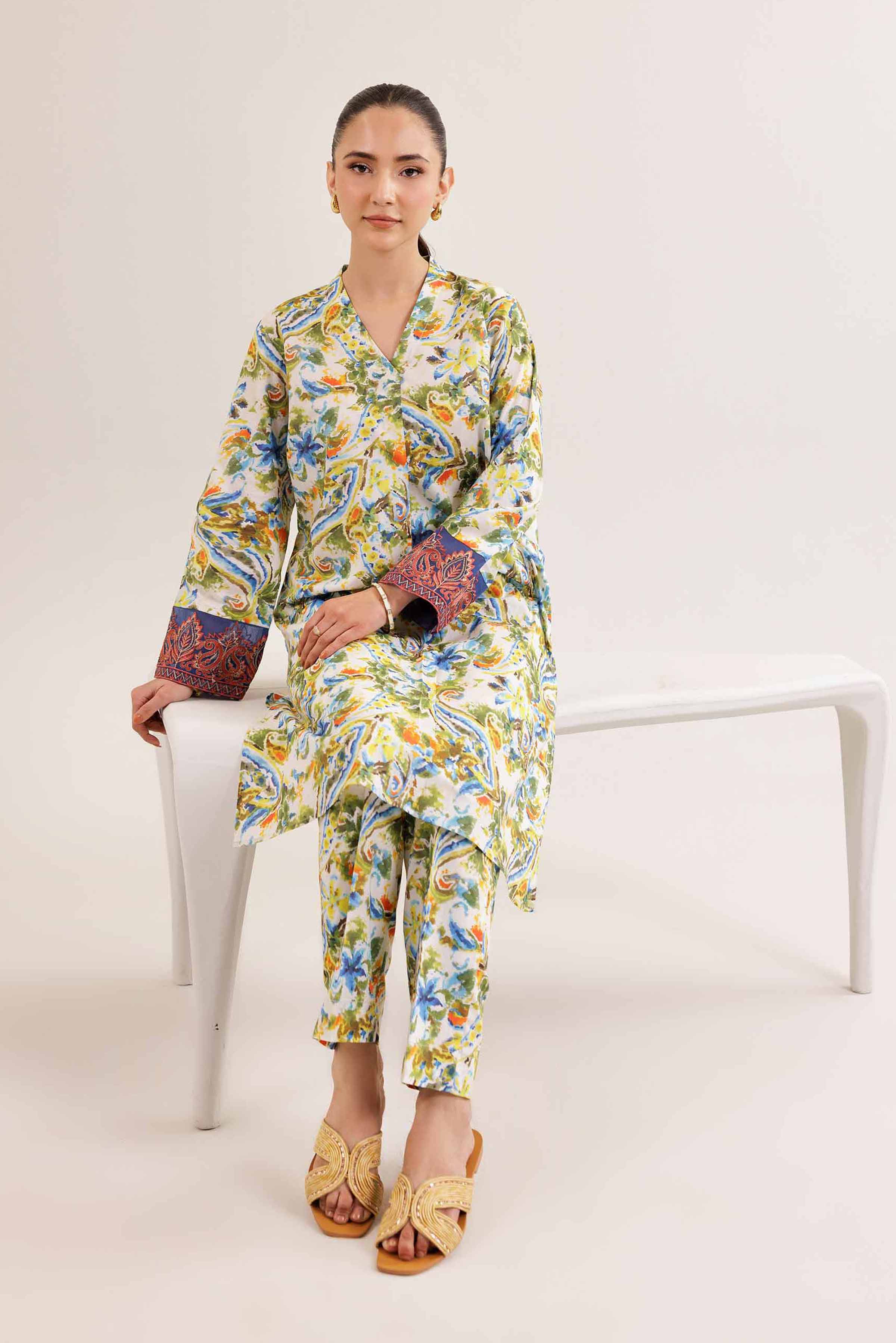 2 Piece - Printed Embroidered Suit - PE25-308 - Image 4