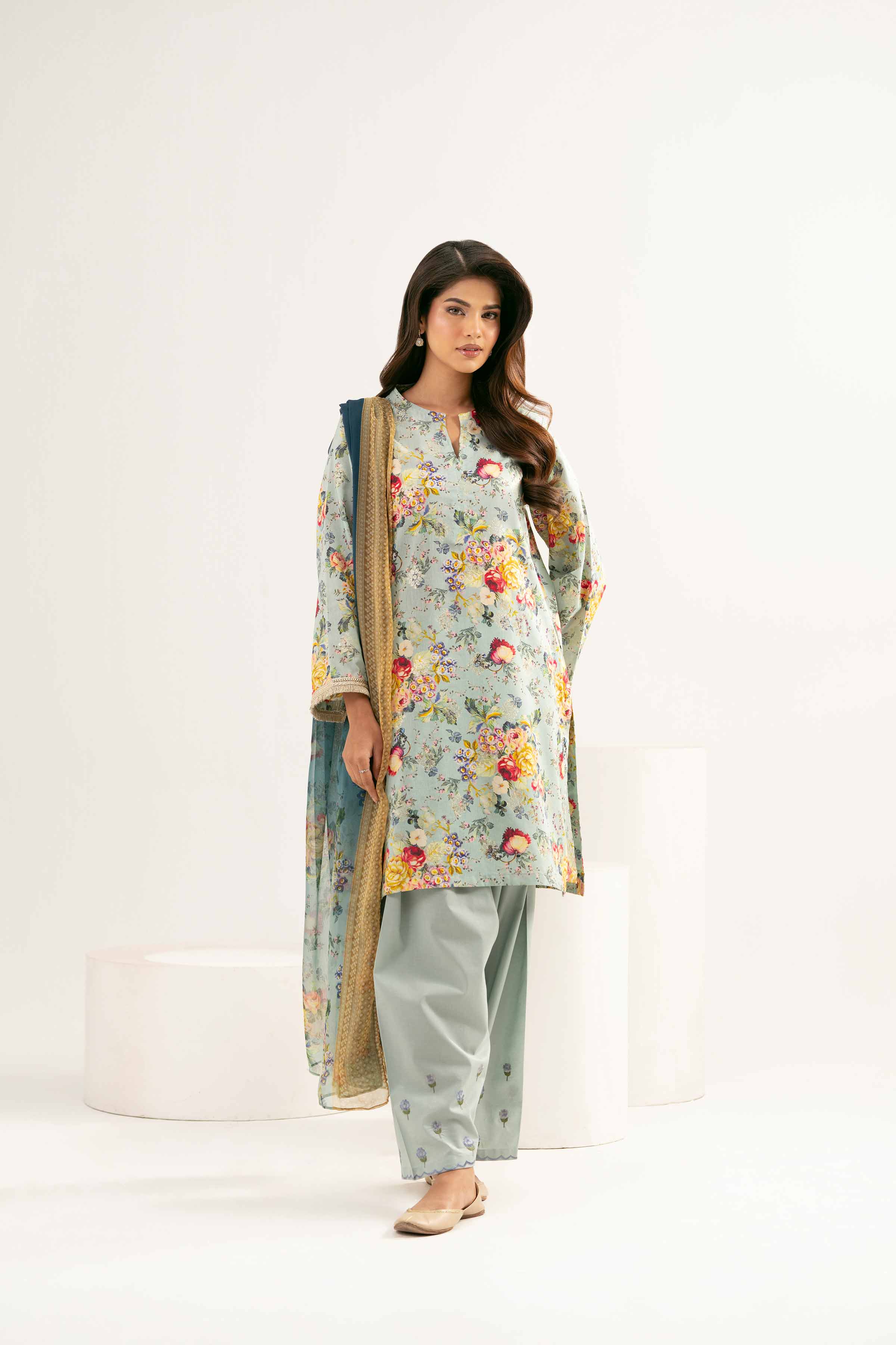 3 Piece - Printed Embroidered Suit - PE25-449 - Image 4
