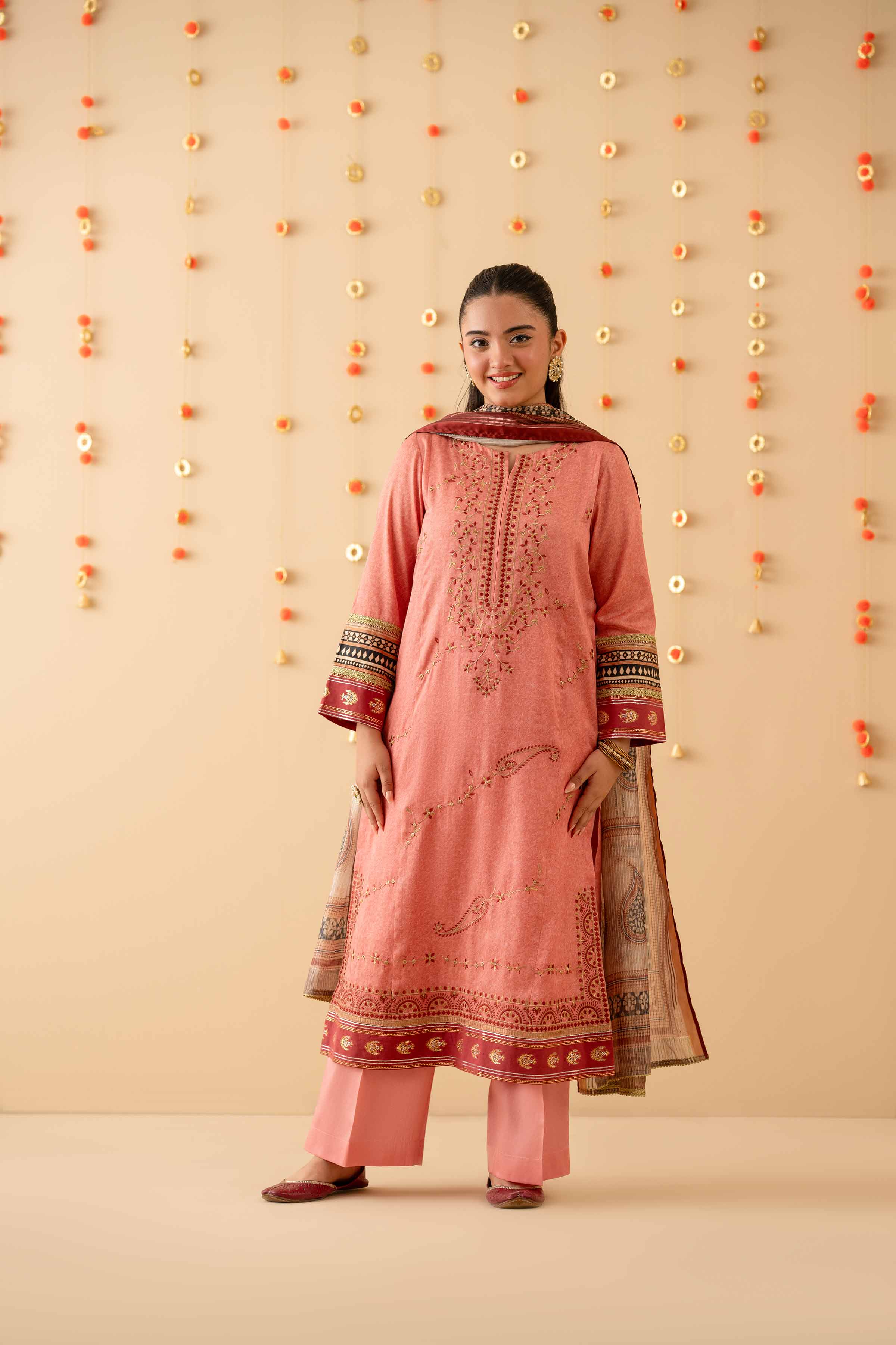 3 Piece - Printed Embroidered Suit - PE25-452 - Image 5