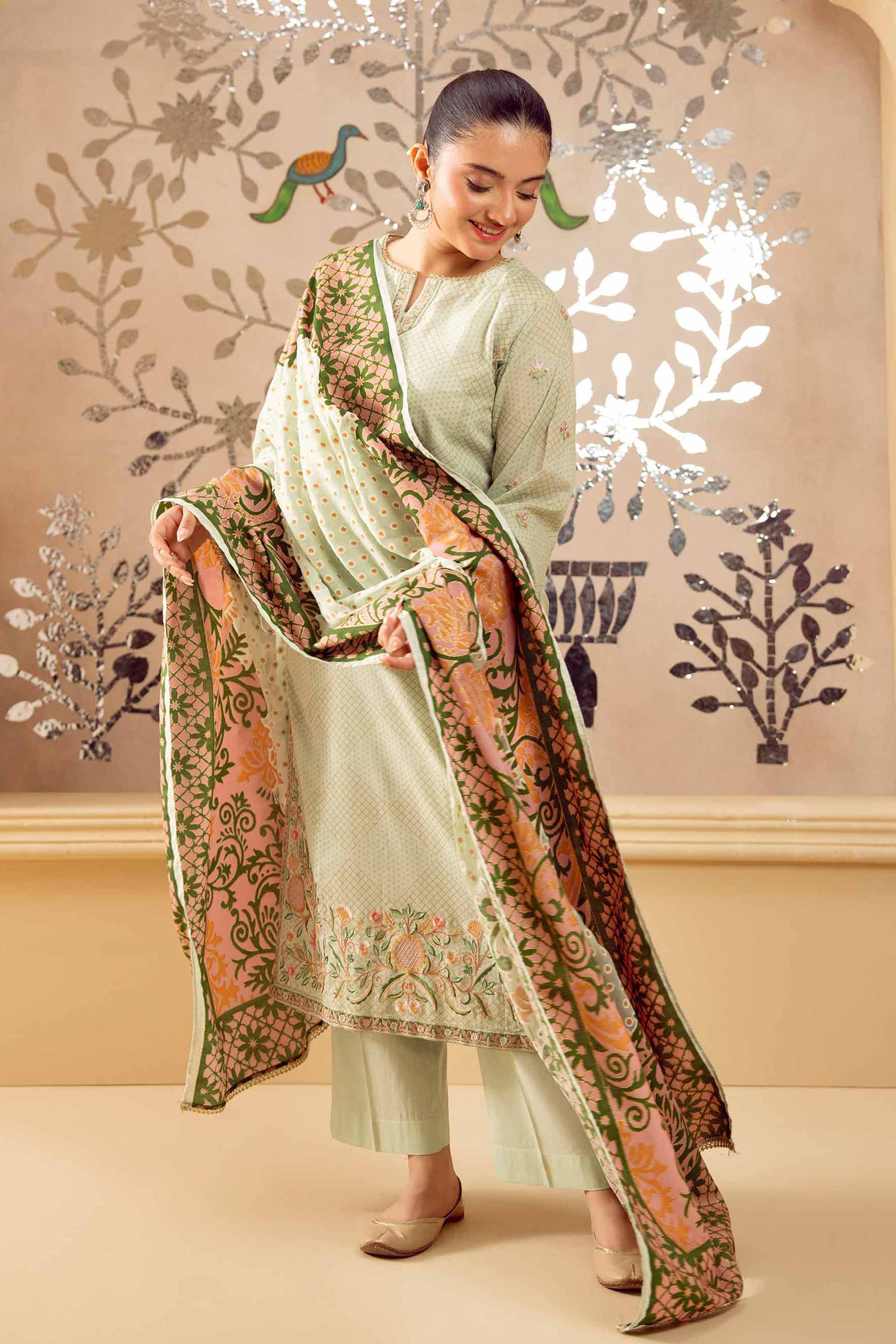 3 Piece - Printed Embroidered Suit - PE25-459 - Image 2