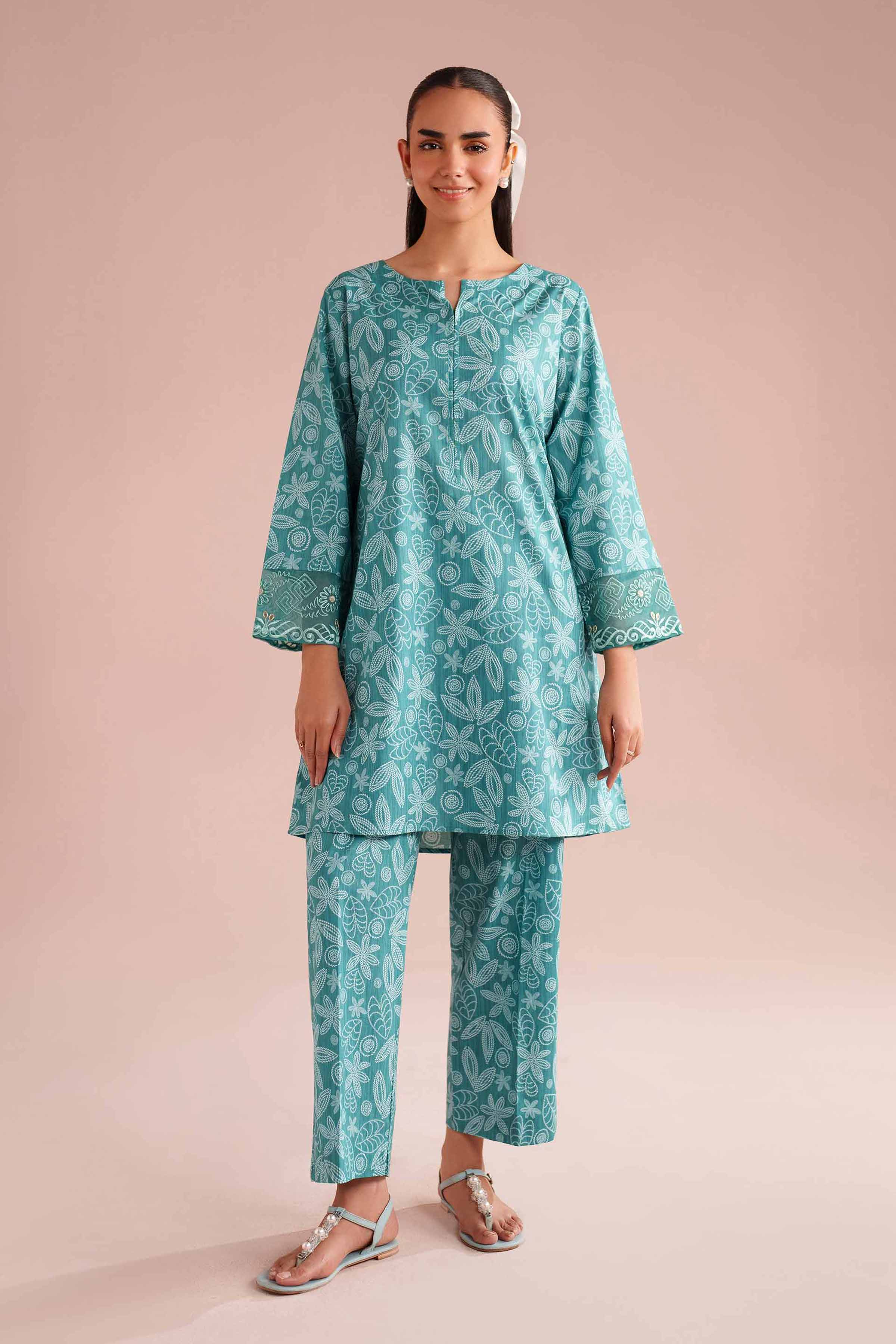 2 Piece - Printed Embroidered Suit - PE26-213 - Image 3