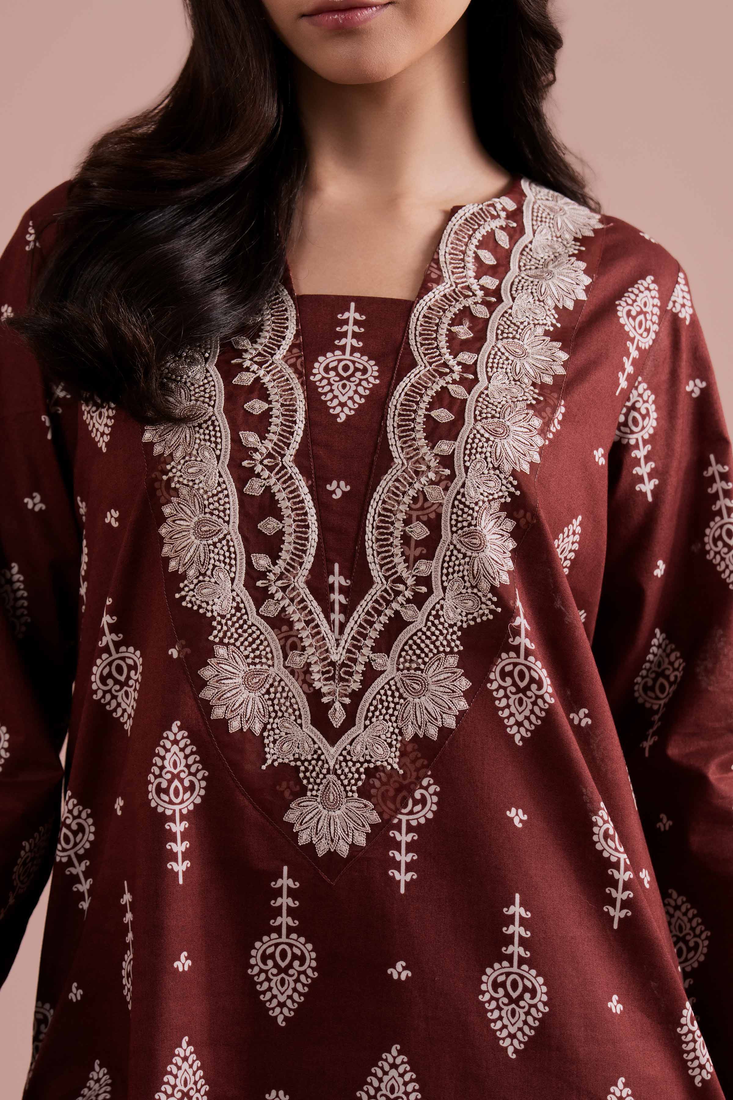 2 Piece - Printed Embroidered Suit - PE26-217 - Image 6