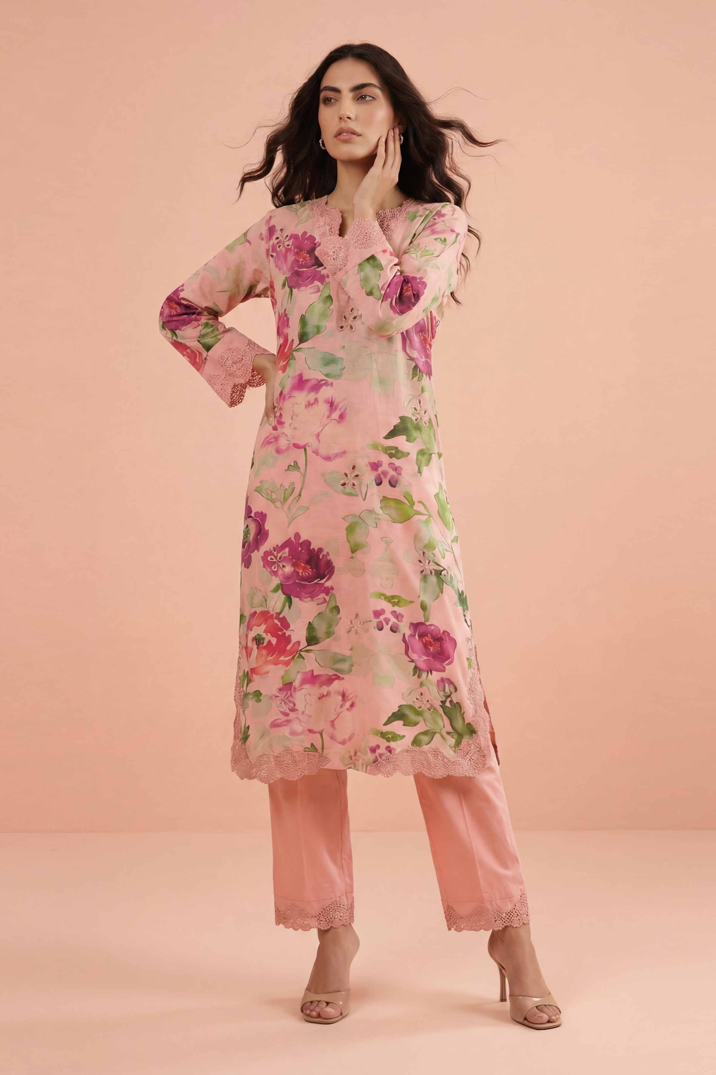 2 Piece - Printed Embroidered Suit - PE26-228 - Image 3