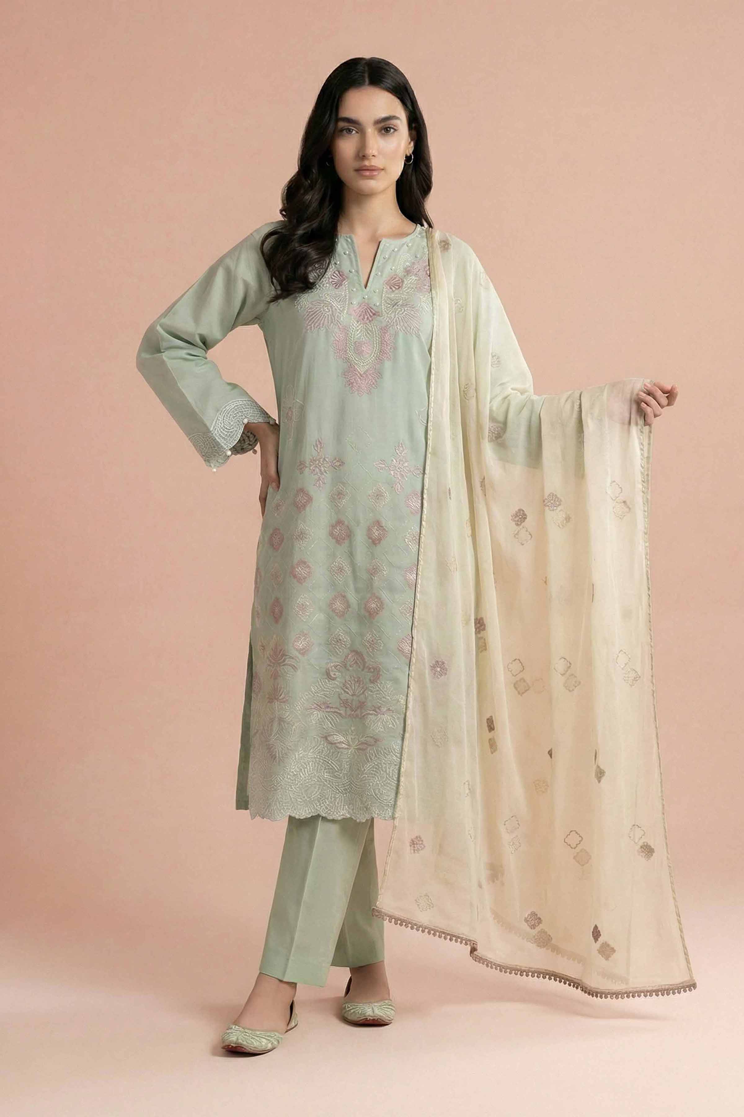 3 Piece - Embroidered Suit - PE26-298 - Image 3