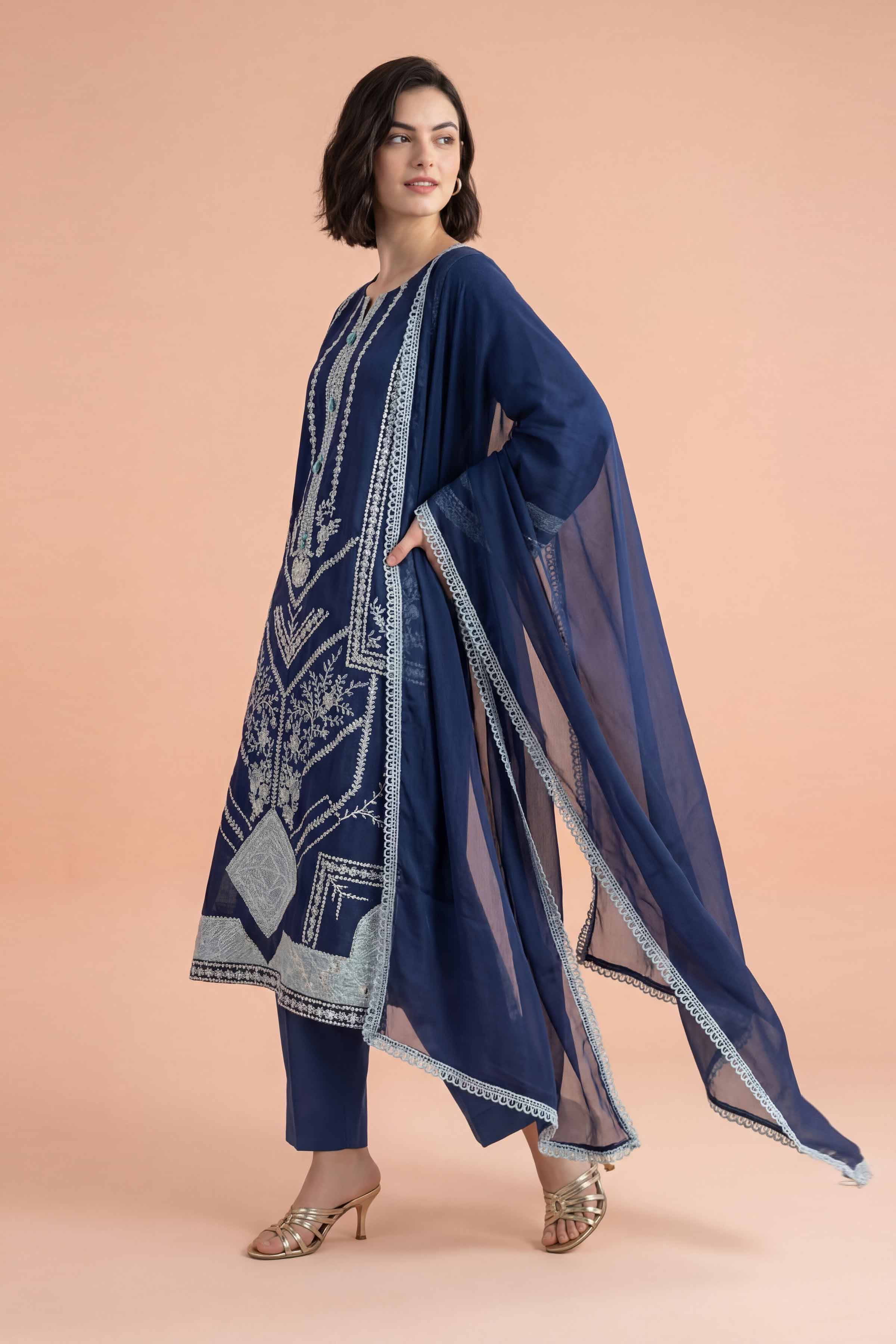 3 Piece - Embroidered Suit - PE26-299 - Image 4