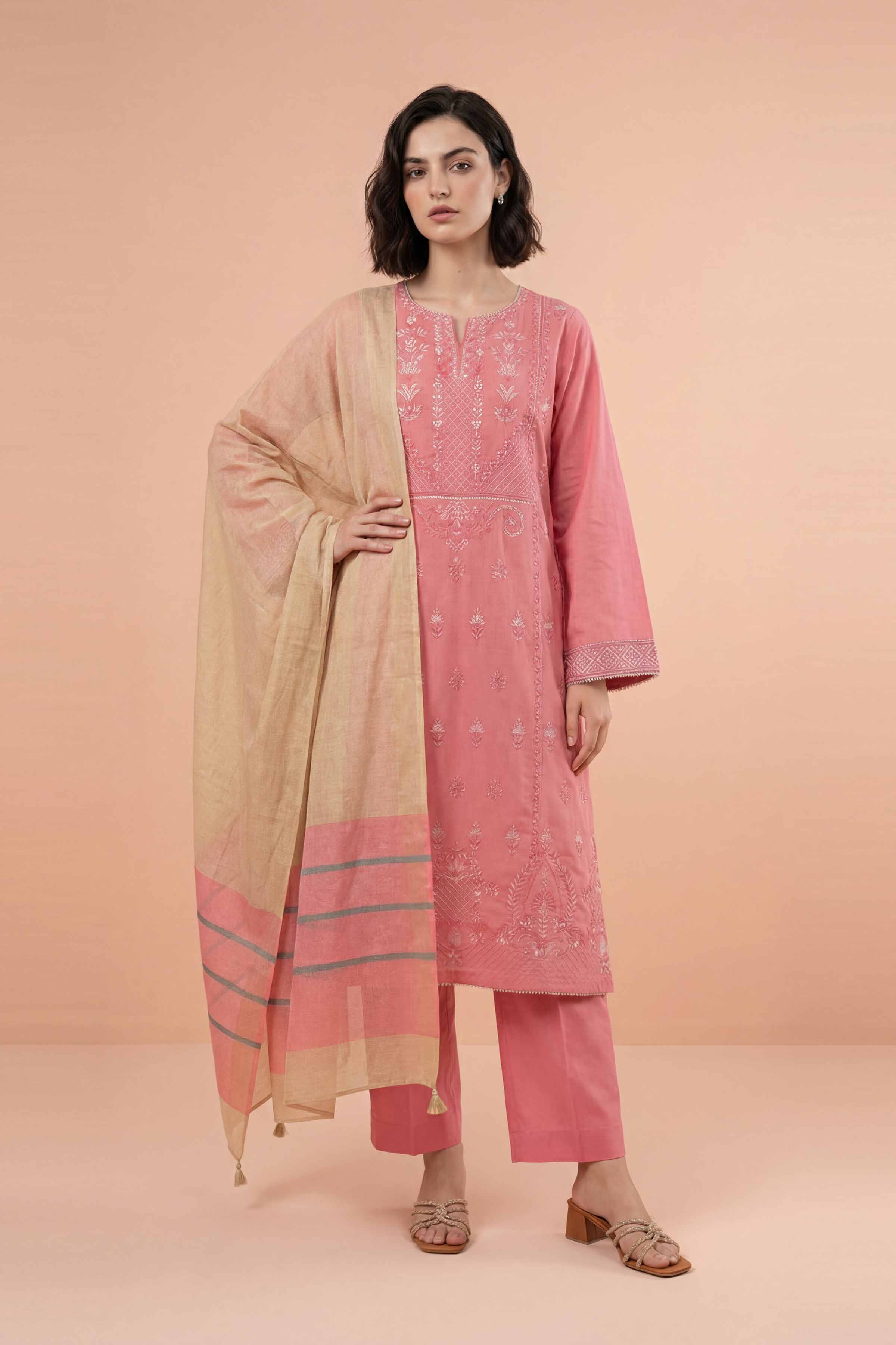 3 Piece - Embroidered Suit - PE26-312 - Image 3