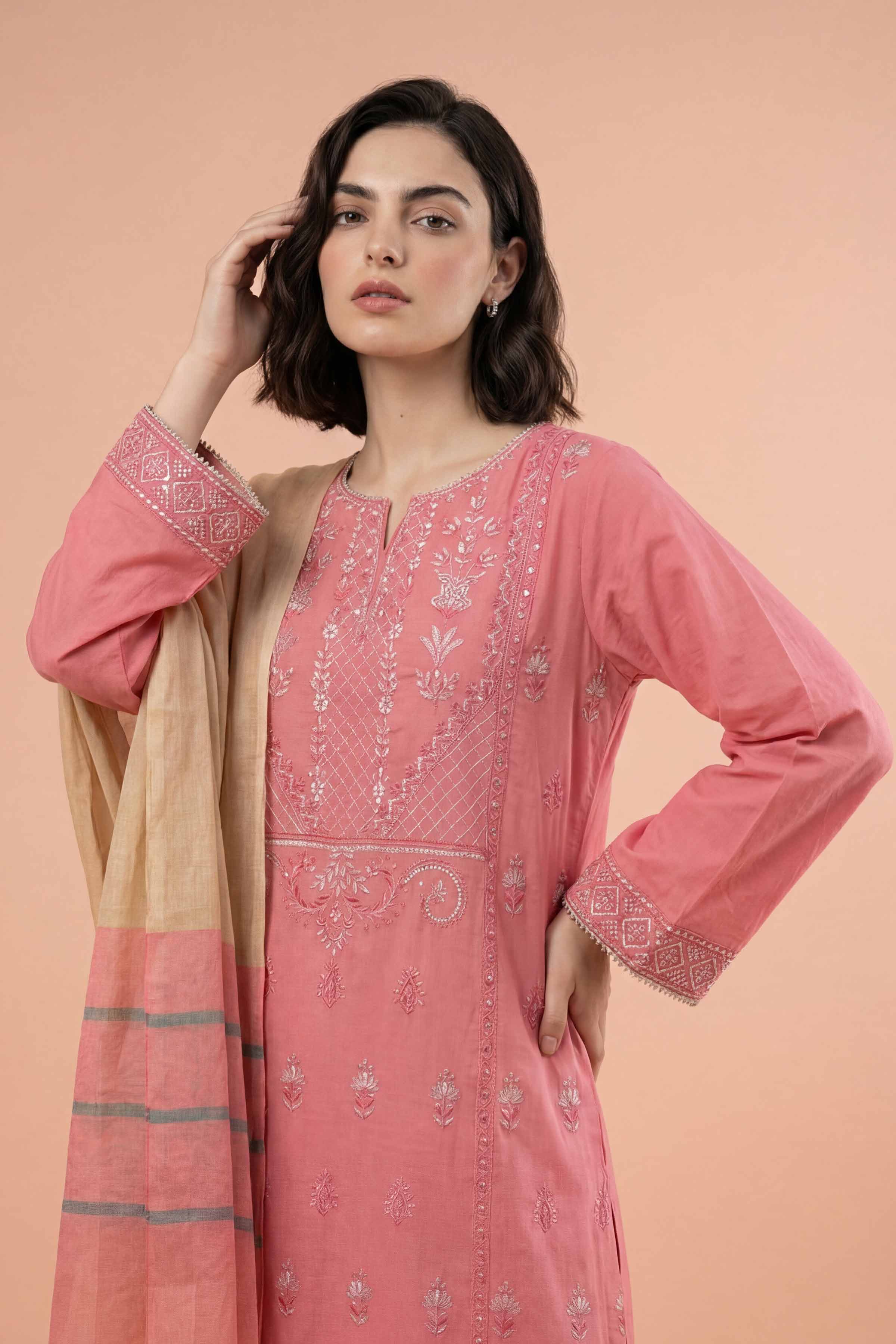 3 Piece - Embroidered Suit - PE26-312 - Image 4