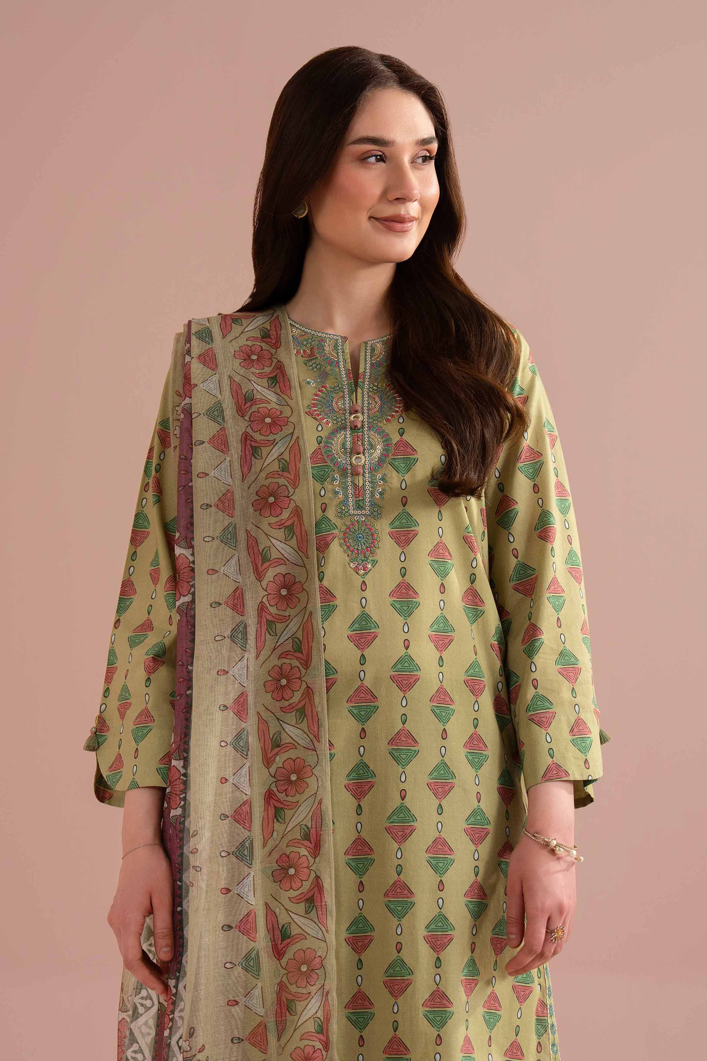 3 Piece - Printed Embroidered Suit - PE26-330 - Image 6