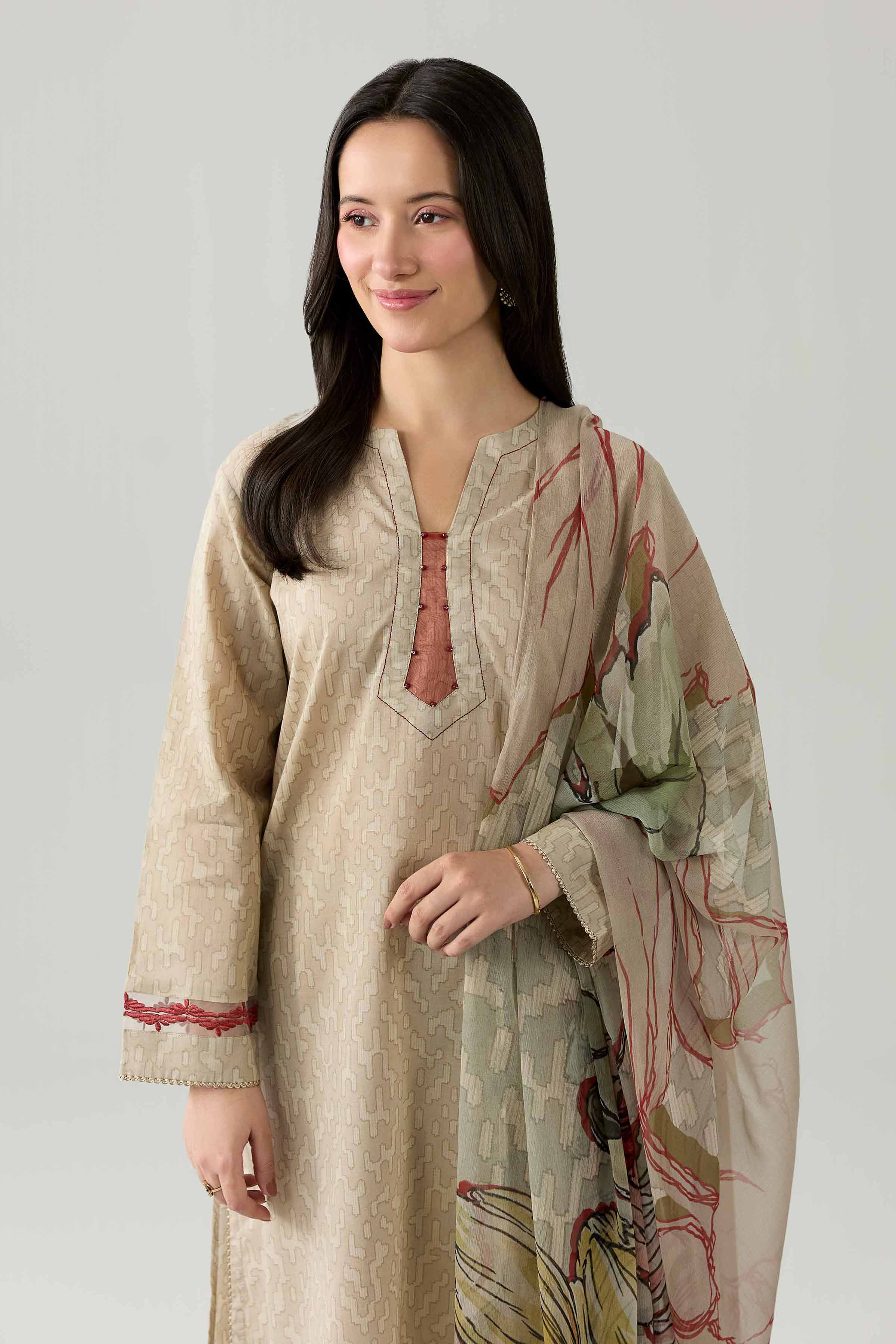 3 Piece - Printed Embroidered Suit - PE26-340 - Image 2