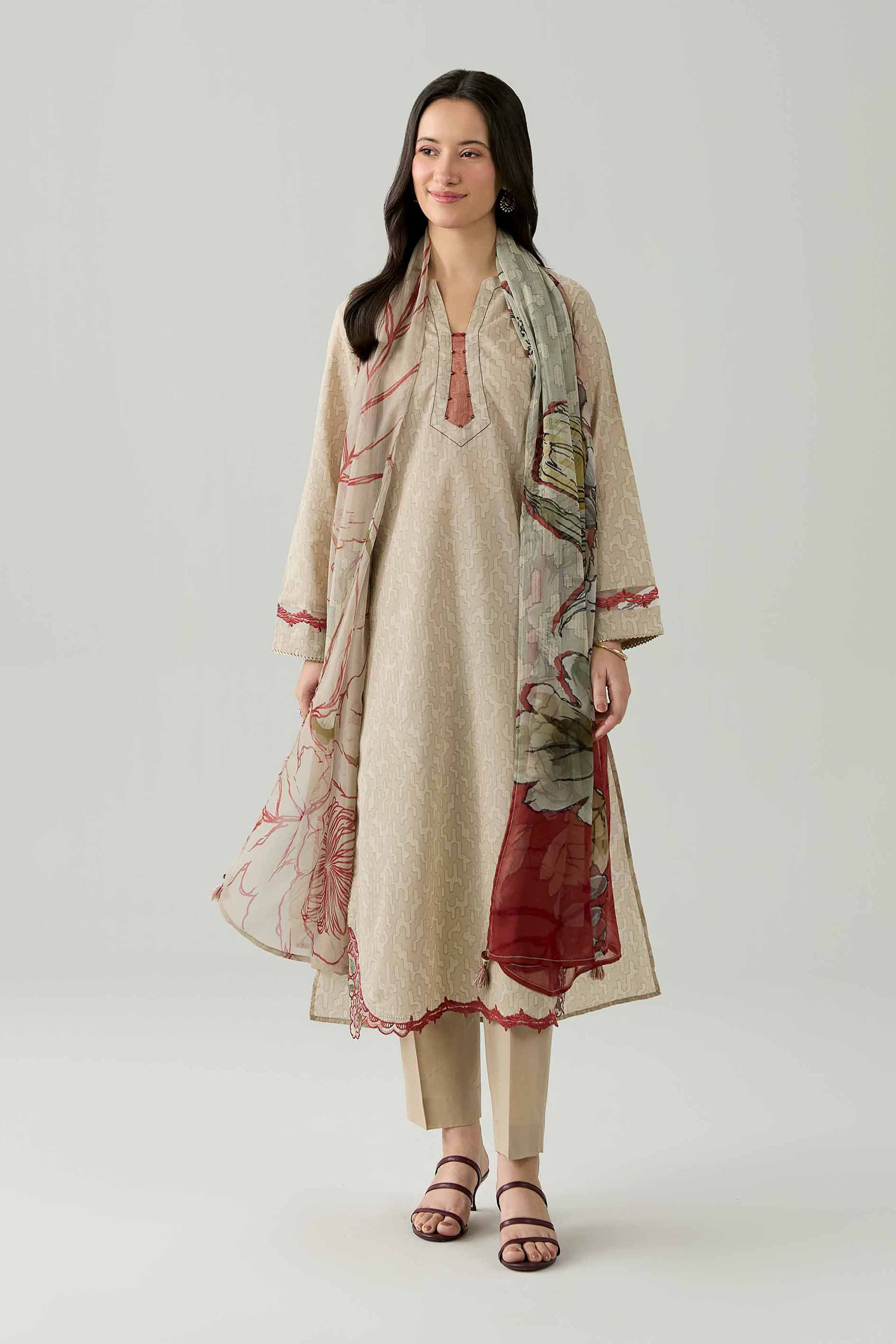 3 Piece - Printed Embroidered Suit - PE26-340 - Image 5