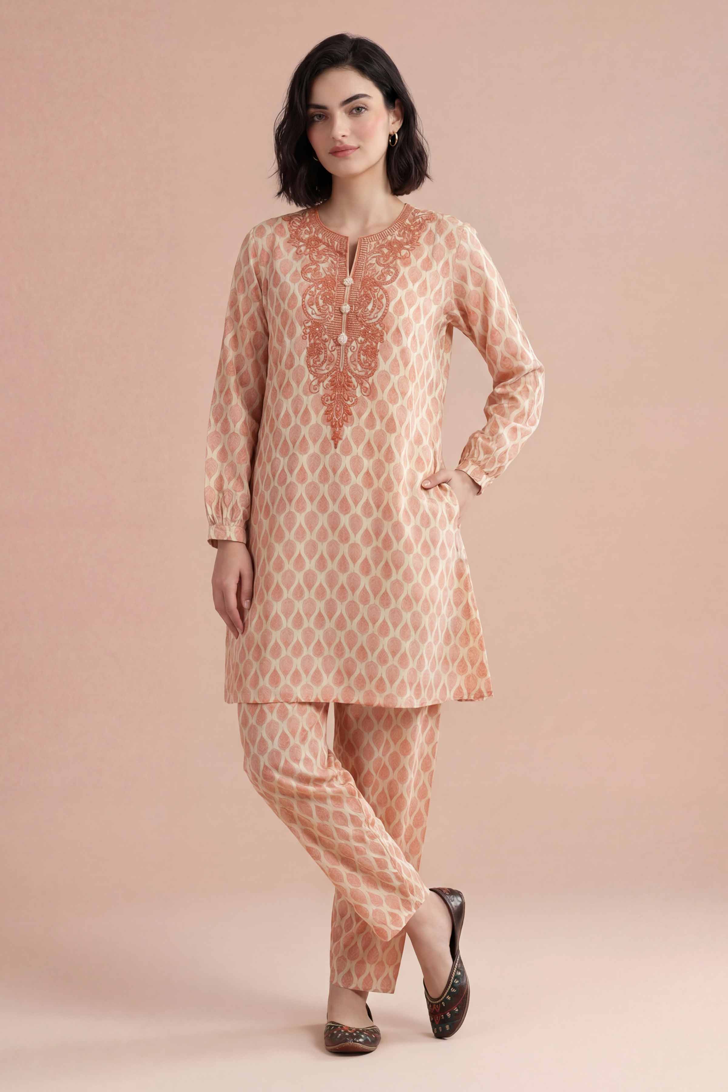 2 Piece - Printed Embroidered Suit - PE26-348 - Image 2