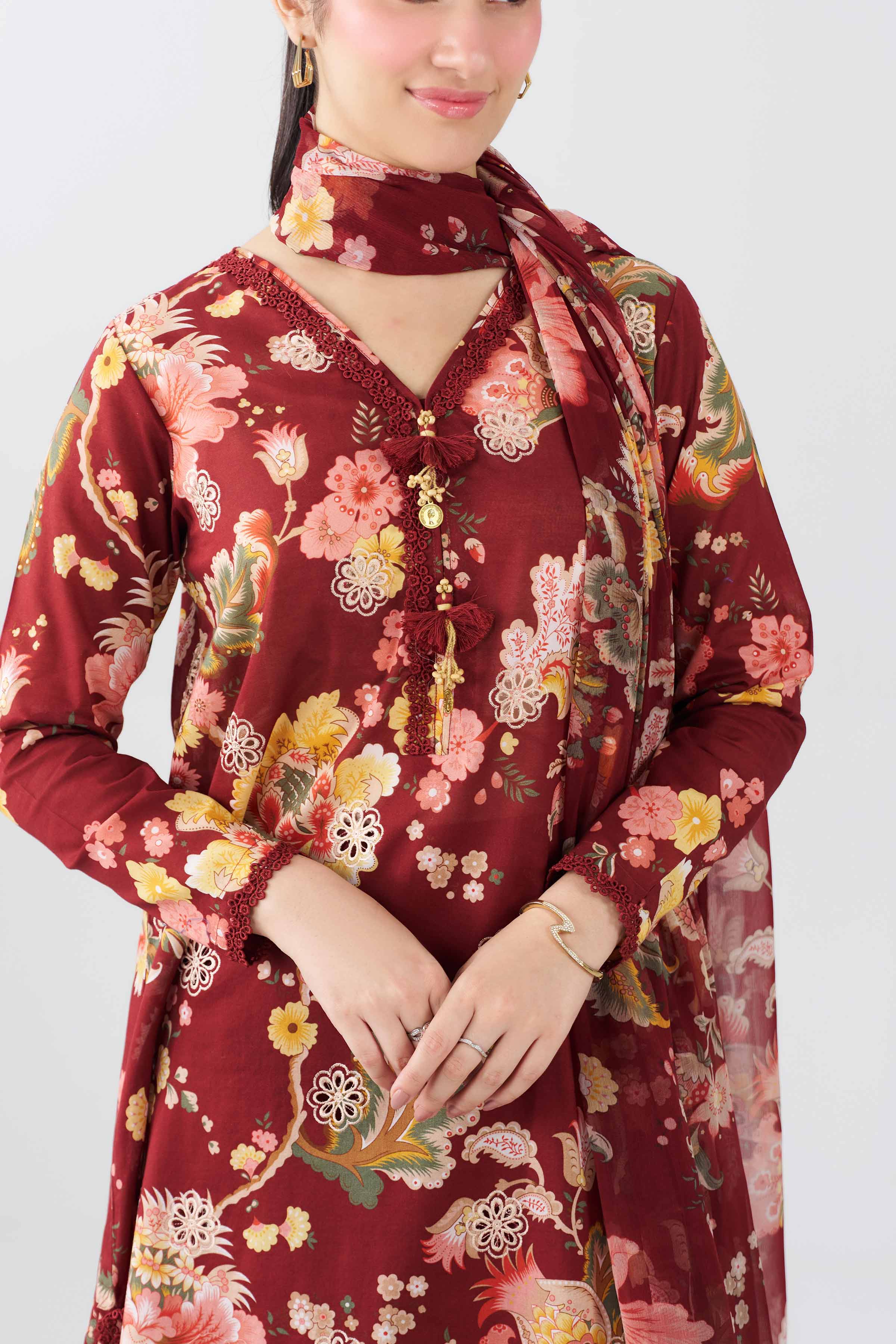 3 Piece - Printed Embroidered Suit - PE26-496 - Image 7