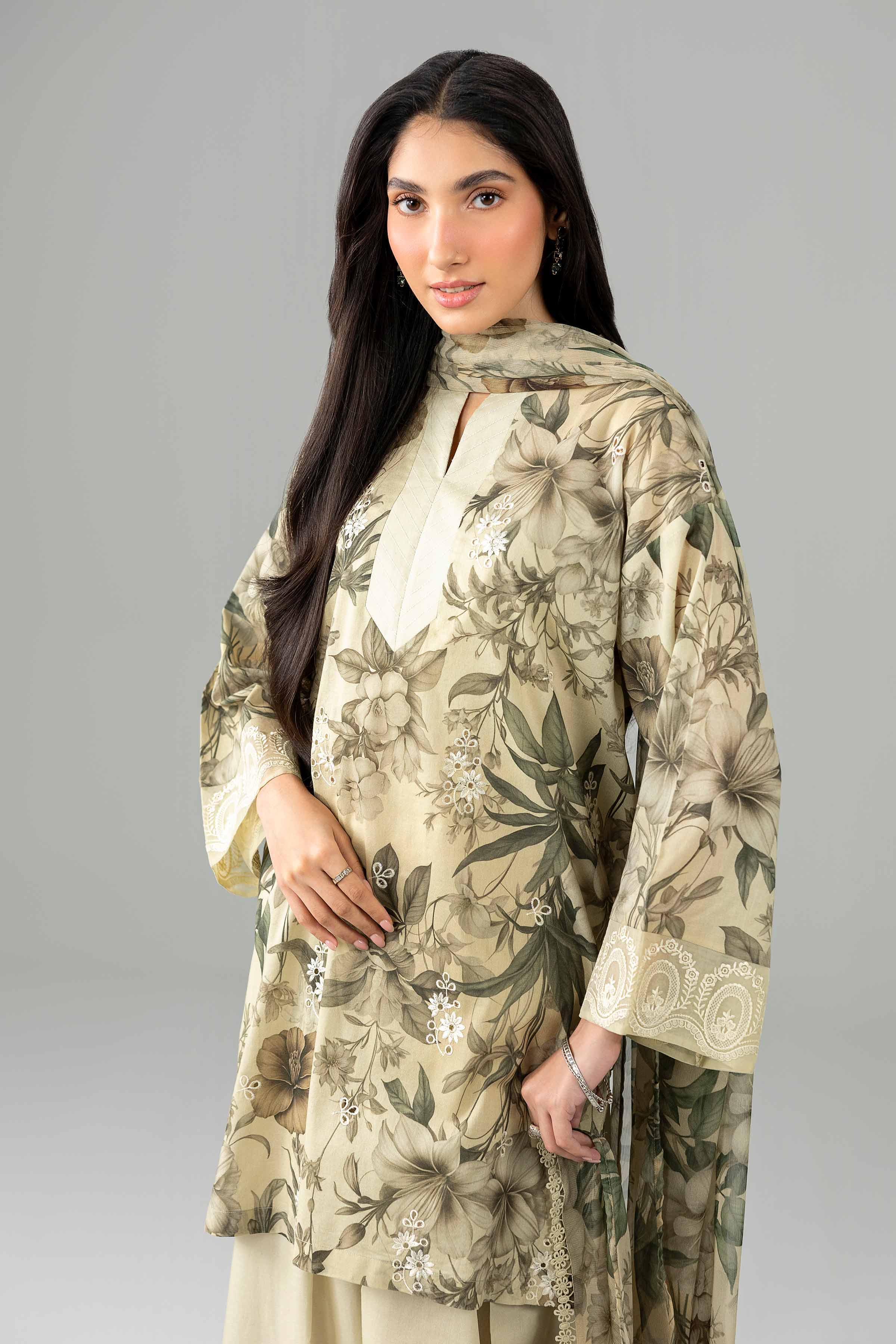 3 Piece - Printed Embroidered Suit - PE26-497 - Image 2