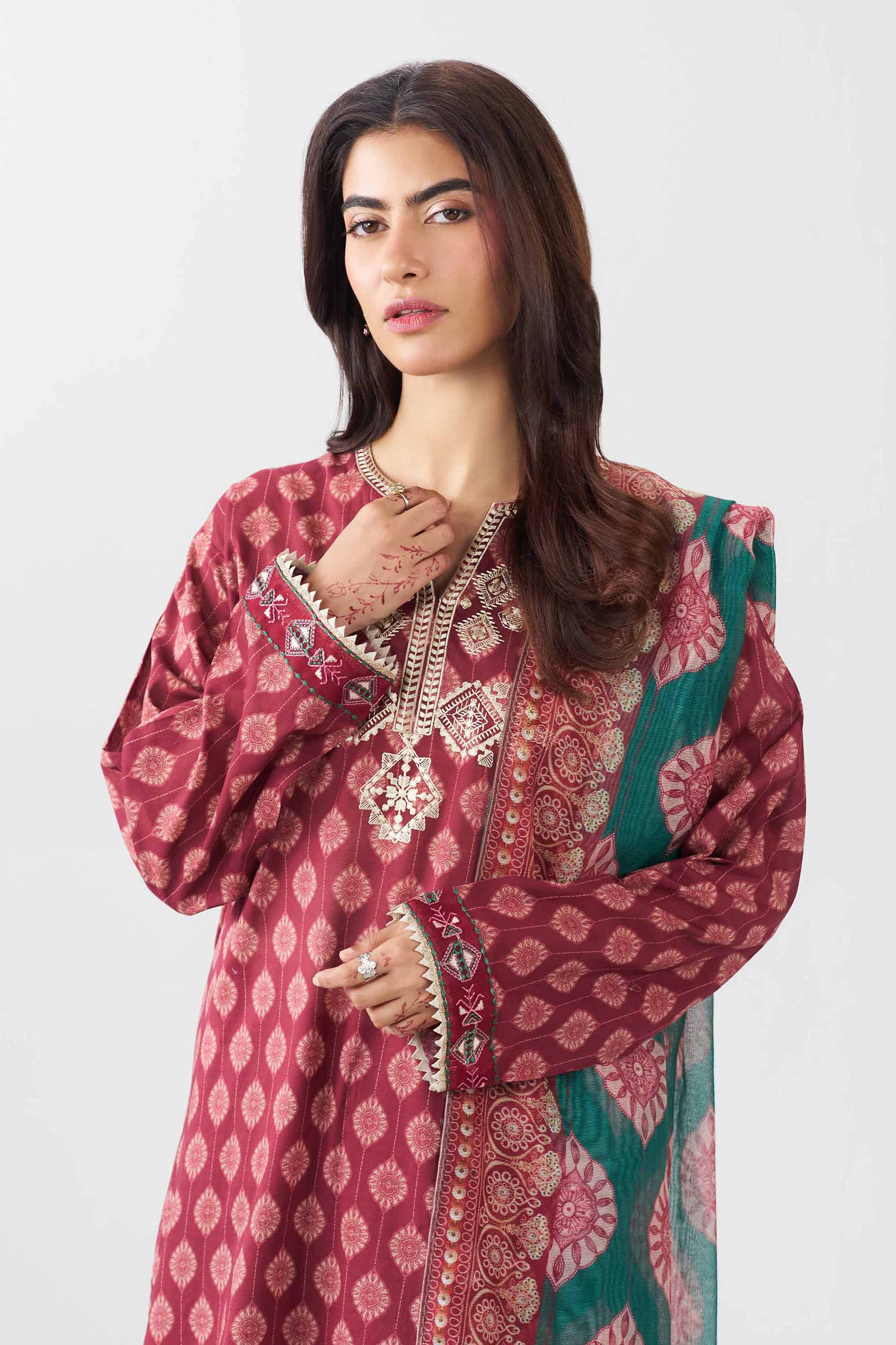 3 Piece - Printed Embroidered Suit - PE26-505 - Image 5