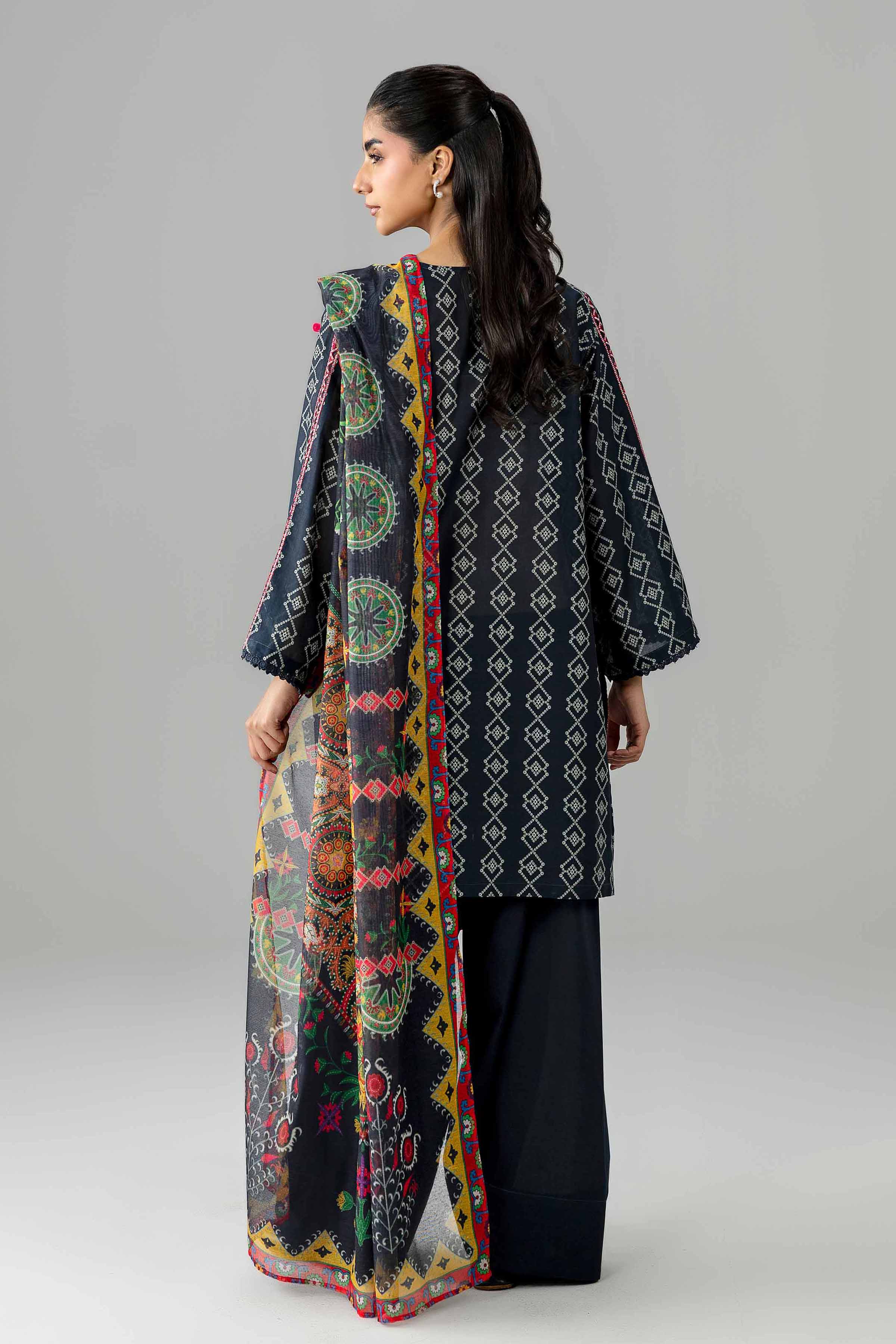 3 Piece - Printed Embroidered Suit - PE26-506 - Image 3