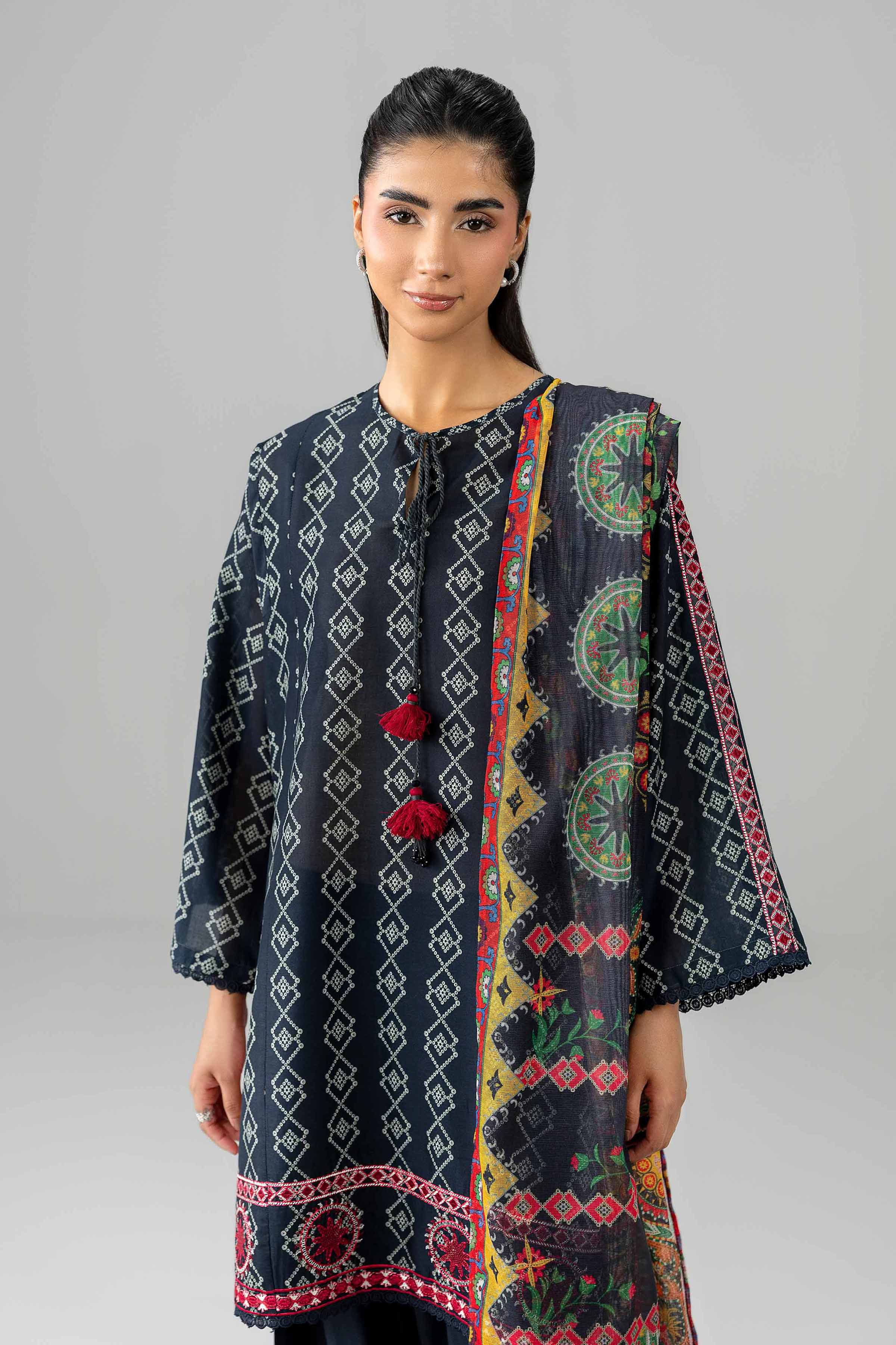 3 Piece - Printed Embroidered Suit - PE26-506 - Image 8